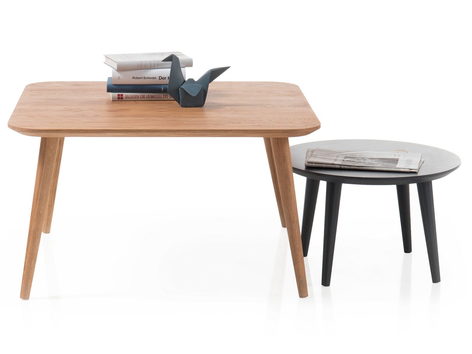 möbelando Couchtisch Almopia, Moderner Couchtisch im 2-er Set, großer Tisch aus Massivholz in Asteiche geölt, kleiner Tisch aus MDF in Anthrazit lackiert.  großer Tisch: Breite 80 cm, Höhe 41 cm, Tiefe 80 cm kleiner Tisch: Breite 54 cm, Höhe 29,5 cm, Tiefe 54 cm