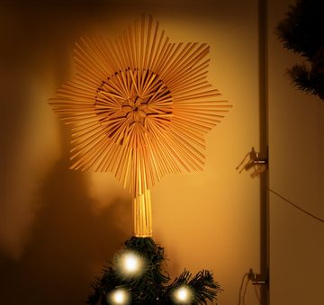 Homewit Christbaumschmuck Weihnachtsbaumspitze Natürlicher Christbaumspitze Stern aus Stroh (6-tlg), Schmuck Strohstern-Spitze für den Weihnachtsbaum Christbaum