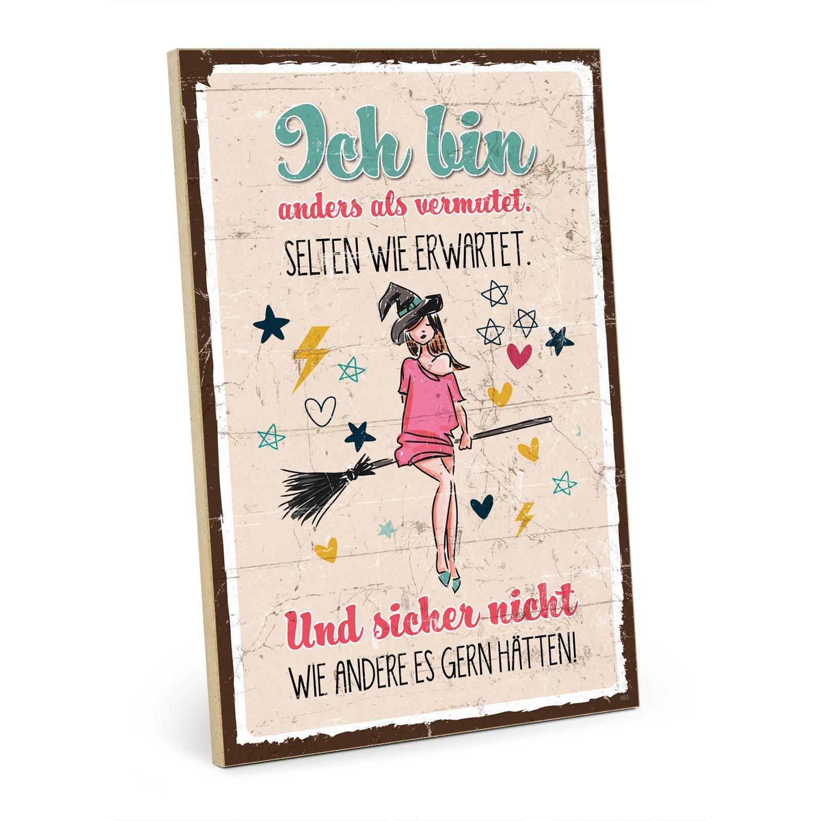 TypeStoff Holzbild Holzschild mit Spruch – anders