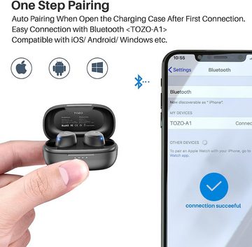 TOZO ideal für unterbrechungsfreies Musikhören und Telefonieren In-Ear-Kopfhörer (Die A1 Ohrhörer, 6mm Lautsprecher sorgen für dynamischen Stereo-Klang mit beeindruckenden Höhen und kraftvollem Bass., IntuitiveTouch-Bedienung,Die Smart Touch-Steuerung ermöglicht mühelose)