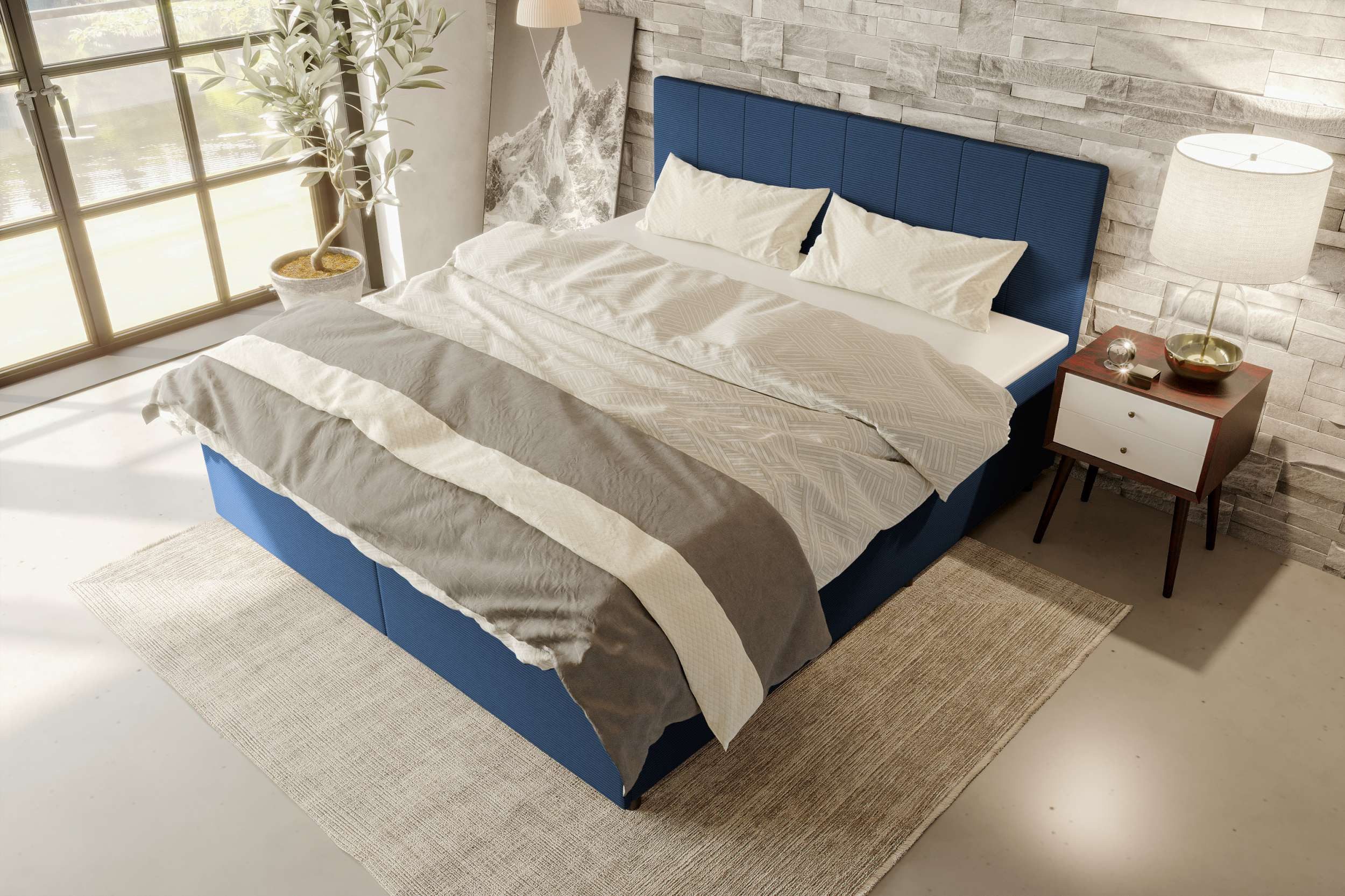 99rooms Boxspringbett Kira (Schlafzimmerbett, Bett), 140/160/180/200x200 cm, in Cordstoff POSO, mit Topper, Frontauszüge