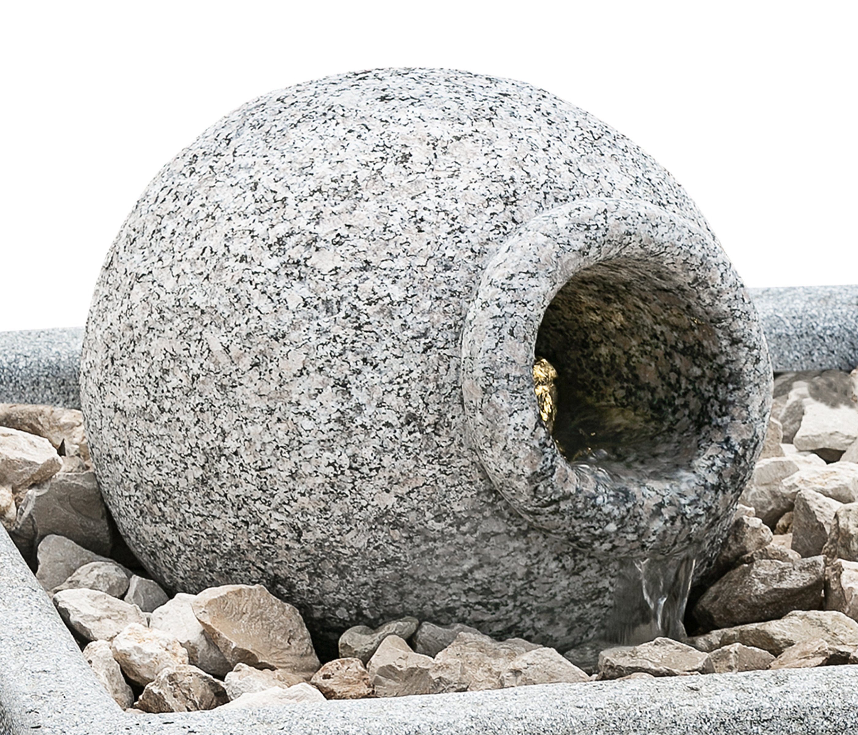 Dehner Gartenbrunnen Vaso mit LED, 57 x 56 x 56 cm, Granit, hellgrau, 56 cm Breite, handgefertigtes Wasserspiel inkl. Pumpe, Trafo und Kunststoffbecken