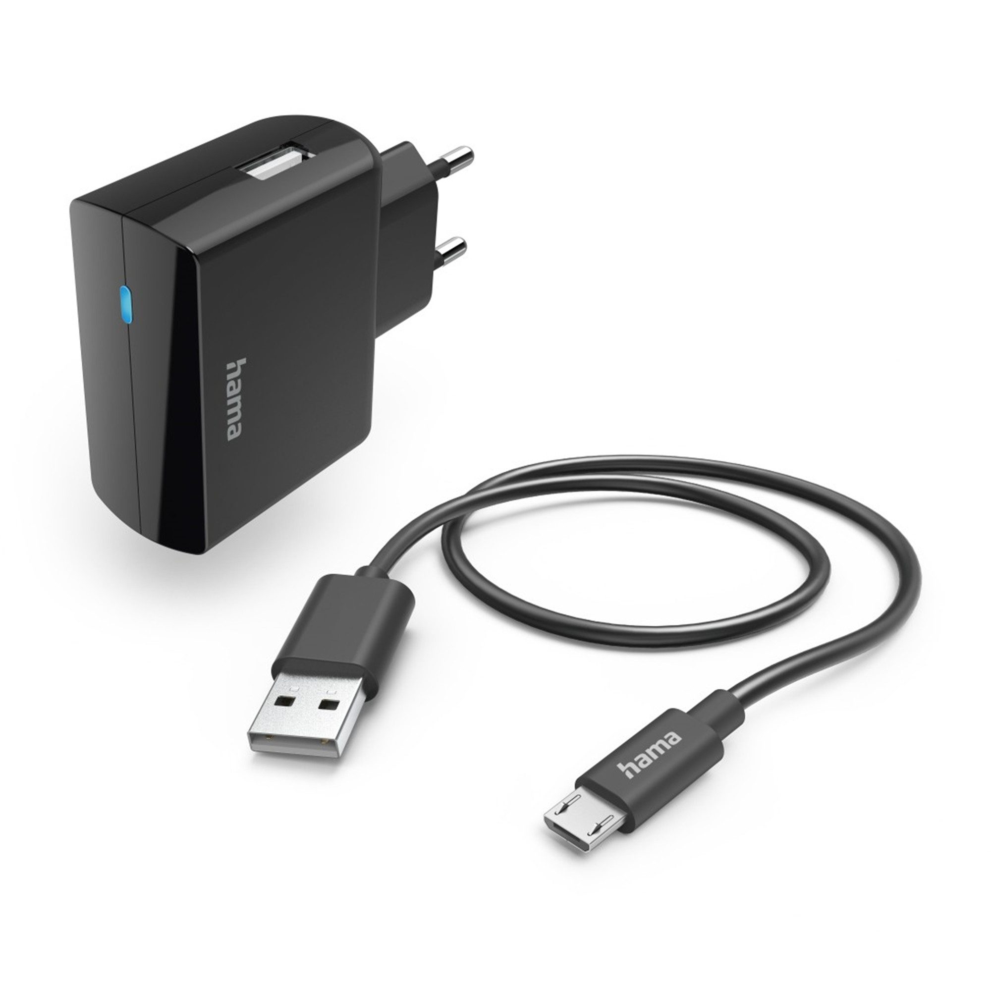 Ladegerät mit Ladekabel Micro-USB, 12 W, 1 m, Schw Universal-Ladegerät