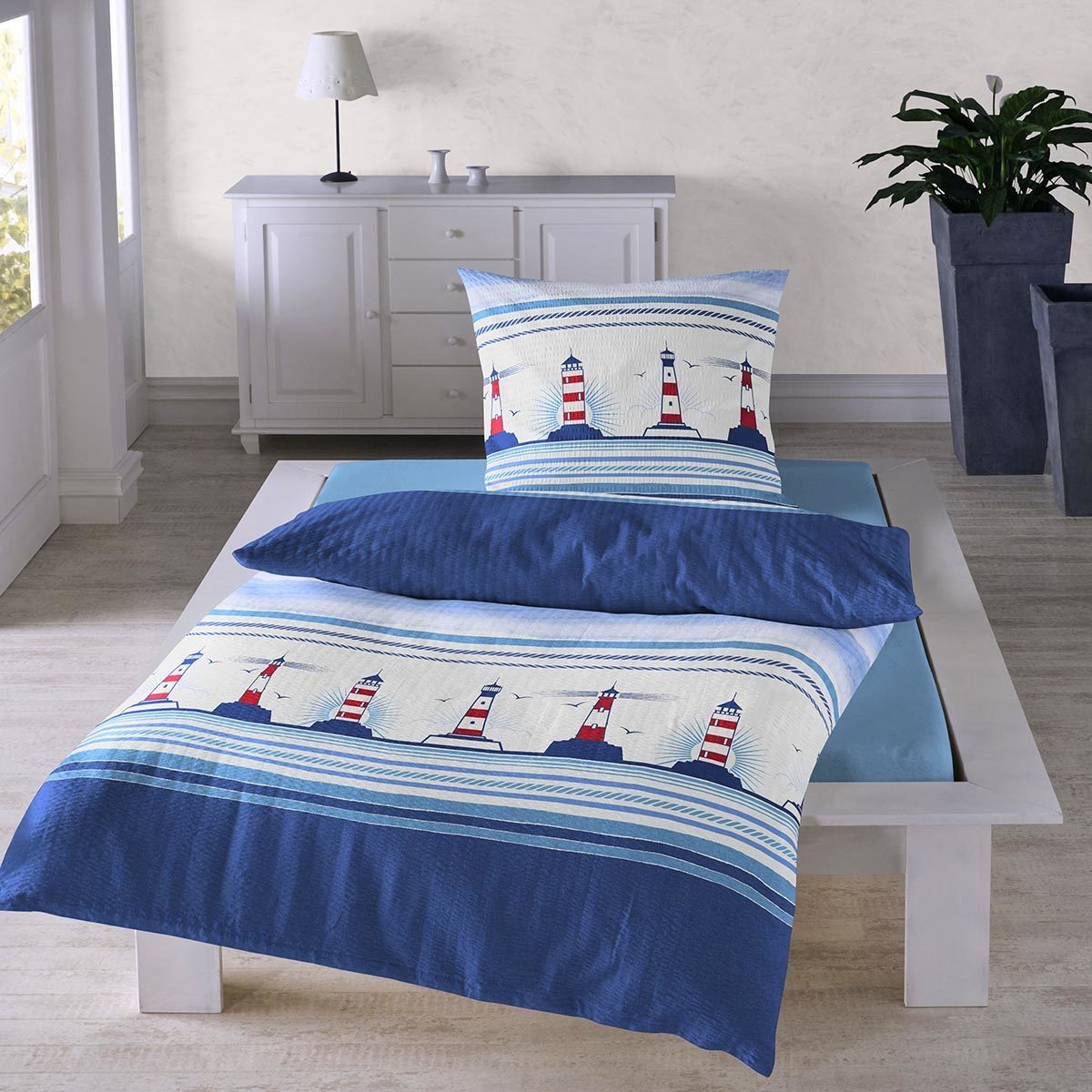 TRAUMSCHLAF Bettwäsche Leuchtturm, Seersucker, 2 teilig, bügelfreie Seersuc günstig online kaufen