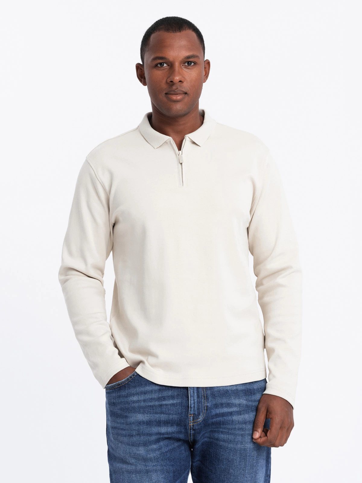 Longsleeve Herrenpolo Longsleeve mit Reißverschlusskragen