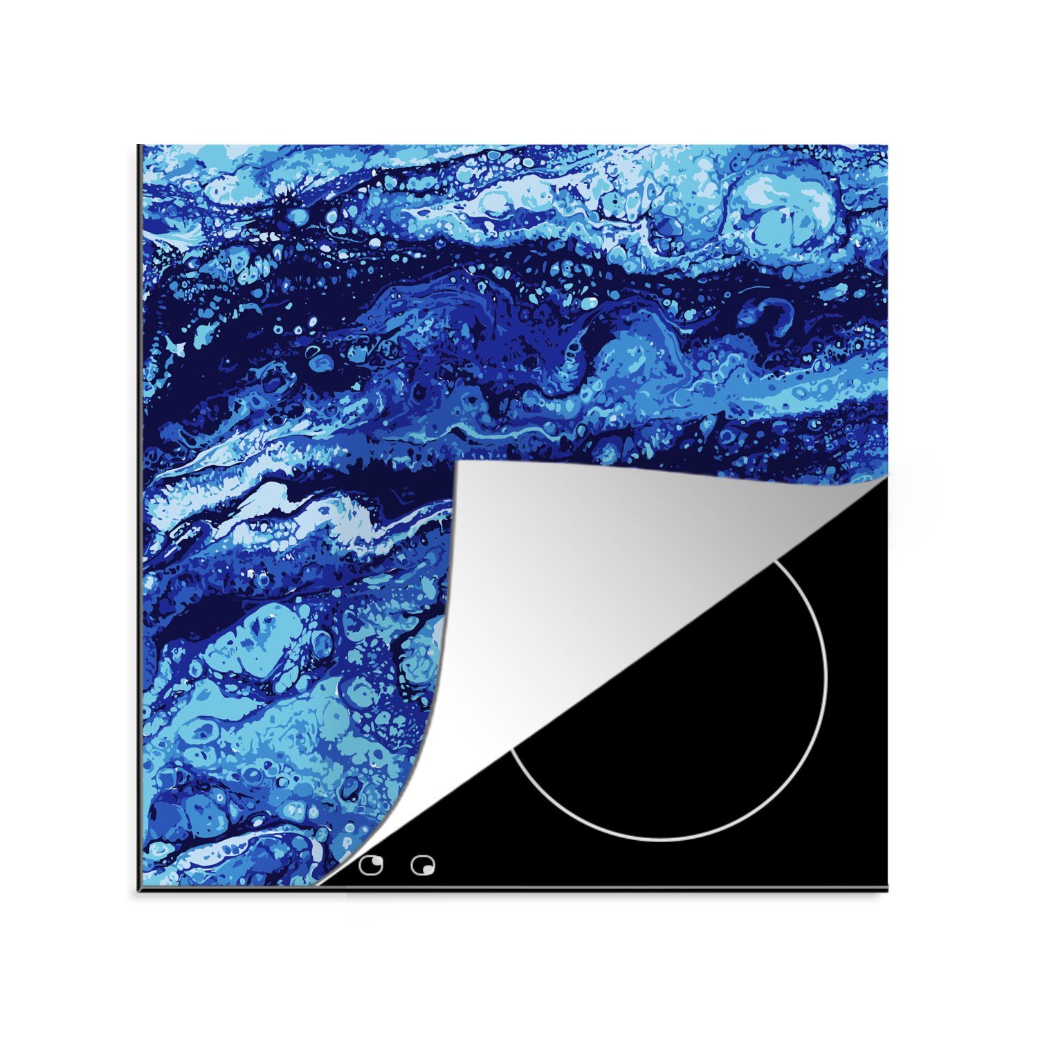küche MuchoWow Herdblende-/Abdeckplatte Vinyl, Arbeitsplatte Ceranfeldabdeckung, Blau (1 - Aquarell, für - 78x78 tlg), Marmor cm,