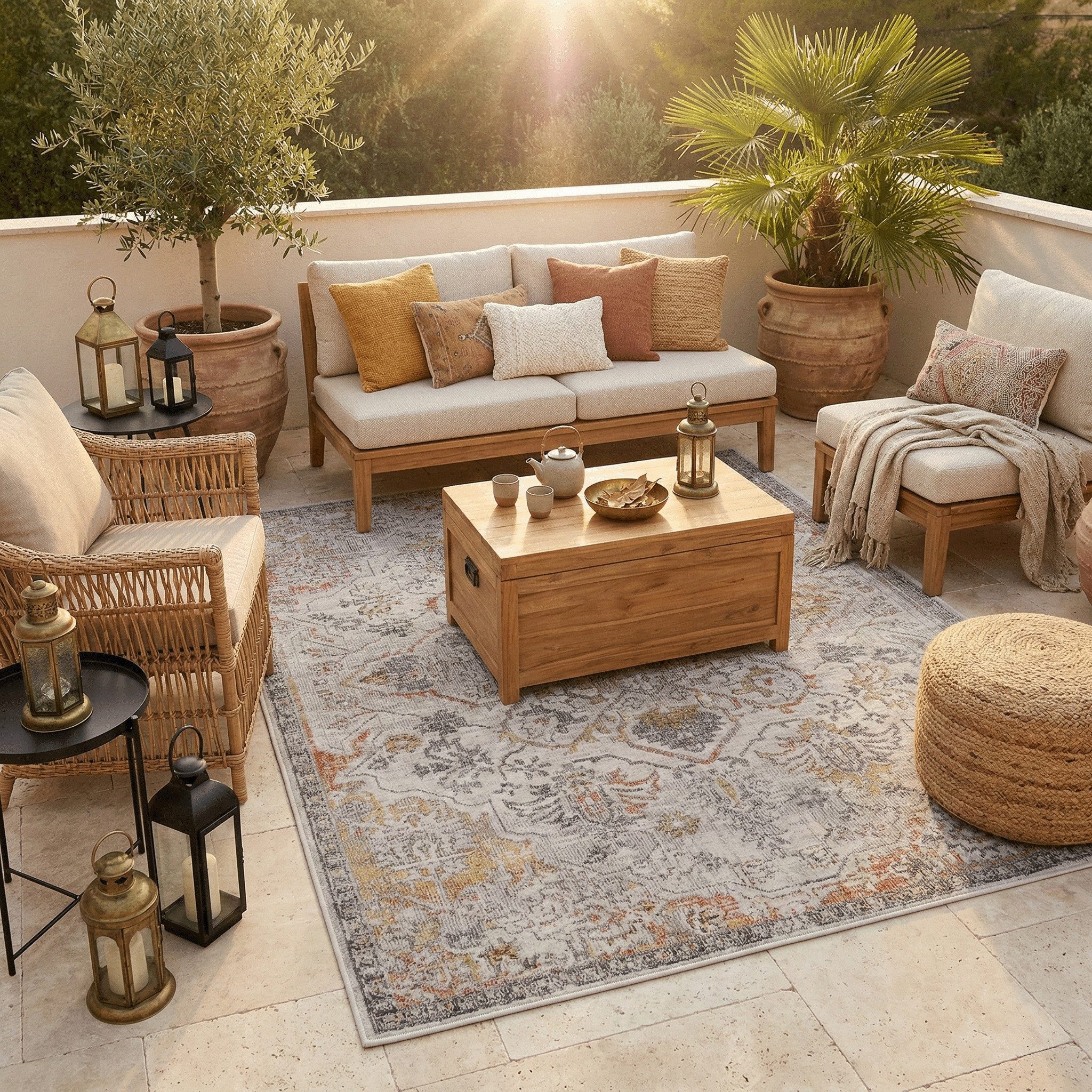 Pergamon Outdoorteppich Indoor Outdoor Teppich Lagos Vintage, Rechteckig, Höhe: 4 mm