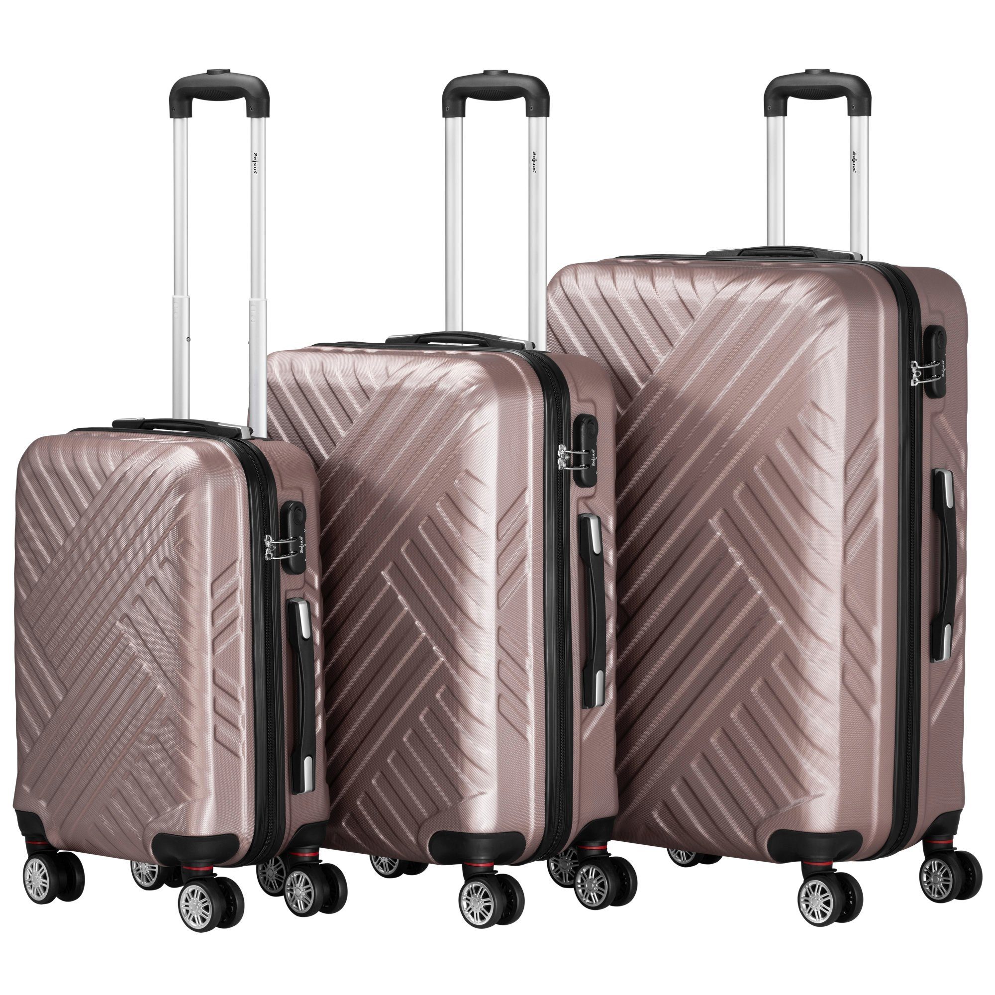Zelsius Kofferset Koffer Set 3 Stück, Rosé, ABS Hartschalenkoffer mit Schloss, 4 Rollen, (Set, Kofferset)