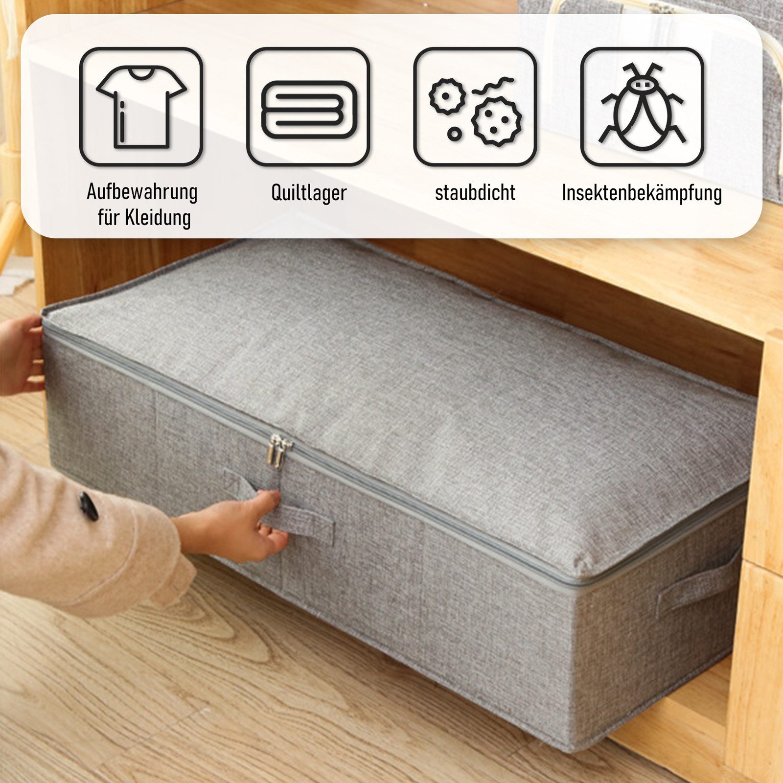 CALIYO Aufbewahrungstasche Zusammenklappbarer Aufbewahrungsboxen Unterbett-Aufbewahrungsbehälter (2-tlg), Dreiseitiger Reißverschluss-Abdeckung-Korb für Decken, – Bild 4 von 5