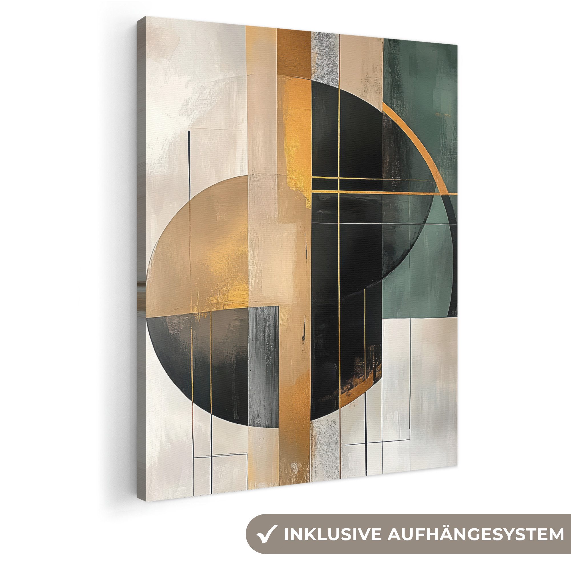 OneMillionCanvasses® Leinwandbild Abstrakt - Gold - Bronze - Grün - Formen - Modern, Fotodruck (1 St), Leinwand Bilder für Wohnzimmer Schlafzimmer 60x80 cm