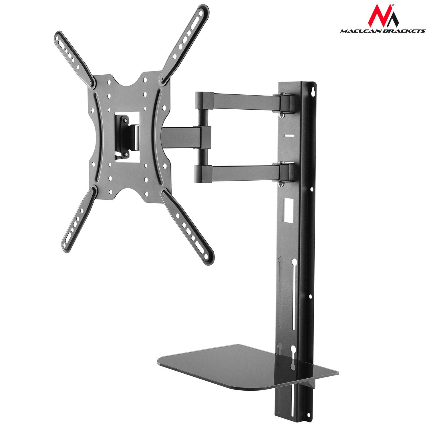 Maclean TV-Wandhalterung MC-772 mit Glas DVD Ablage 32–55 Zoll, (bis 55,00 Zoll, schwenkbar & neigbar, integrierte Kabelführung, bis 30 kg) – Bild 2 von 5