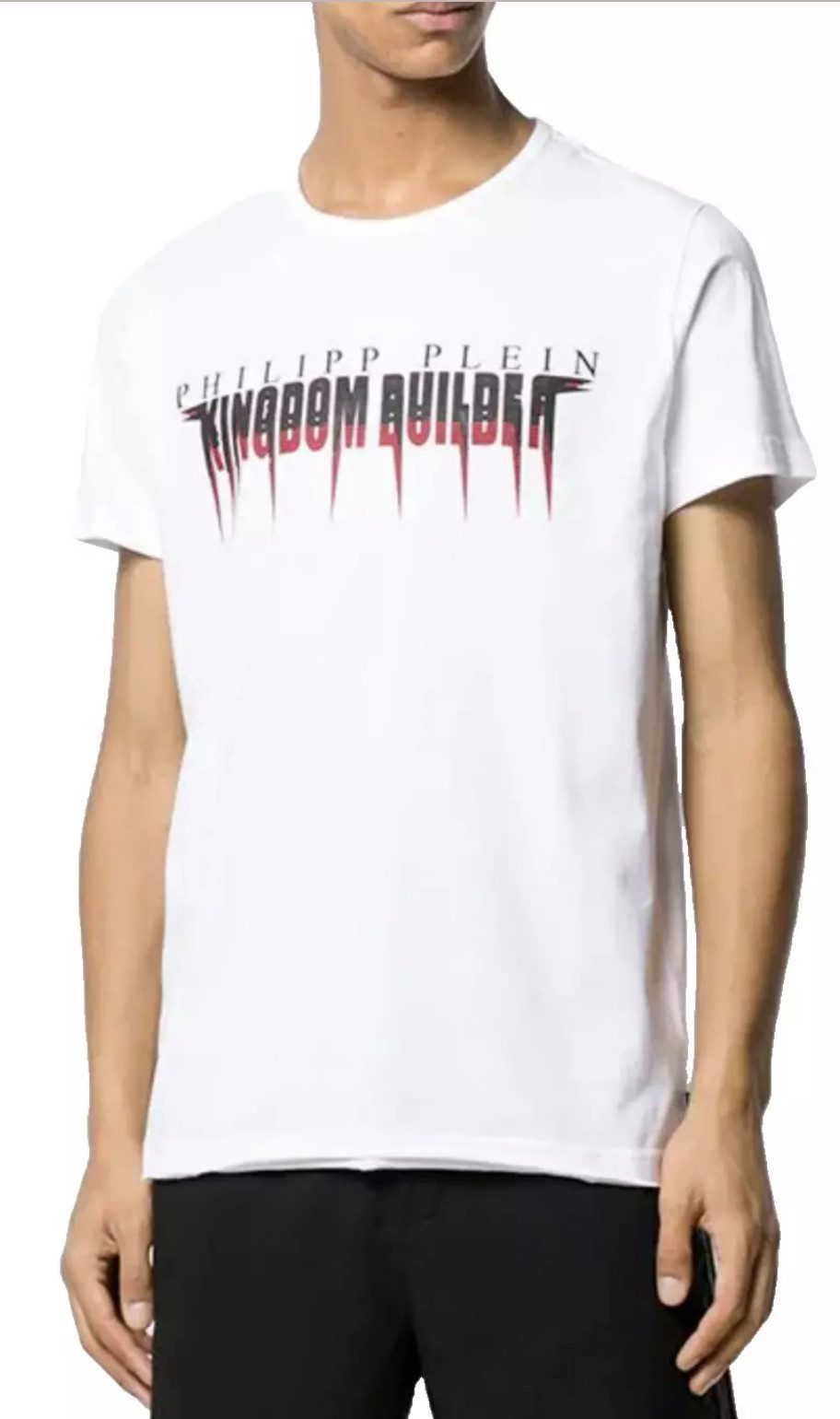 PHILIPP PLEIN T-Shirt Platinum Cut Kingdom Builder Statement Shirt Gerippter Rundhalsausschnitt, Doppelte Nähte, Platinum Cut