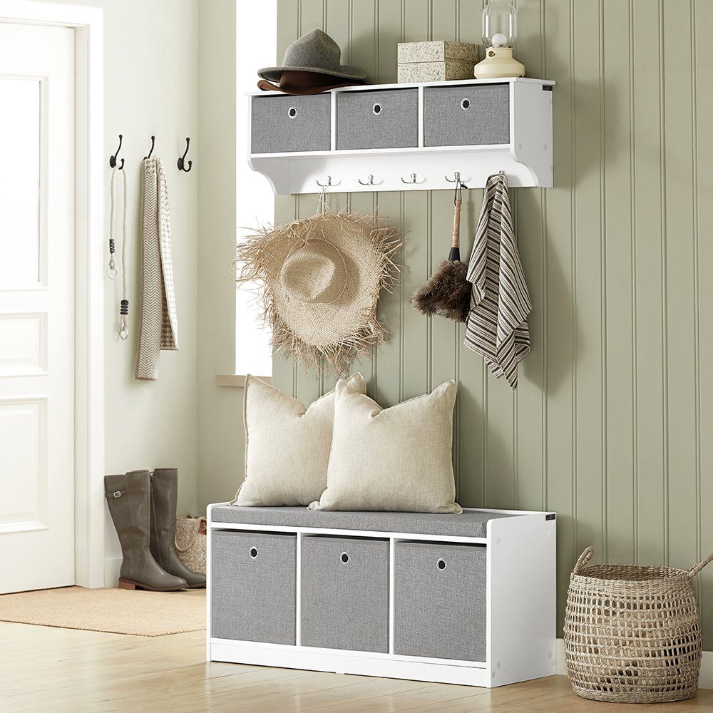 SoBuy Schuhbank FSR65, Sitzkommode mit 3 grauen Körben