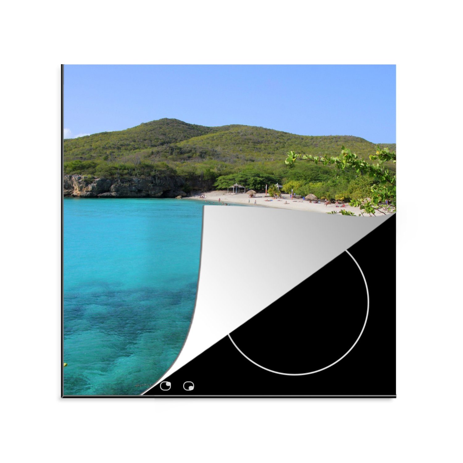 MuchoWow Herdblende-/Abdeckplatte Curacao - Strand Blau, Ceranfeldabdeckung, 78x78 für küche - Vinyl, Arbeitsplatte tlg), (1 cm