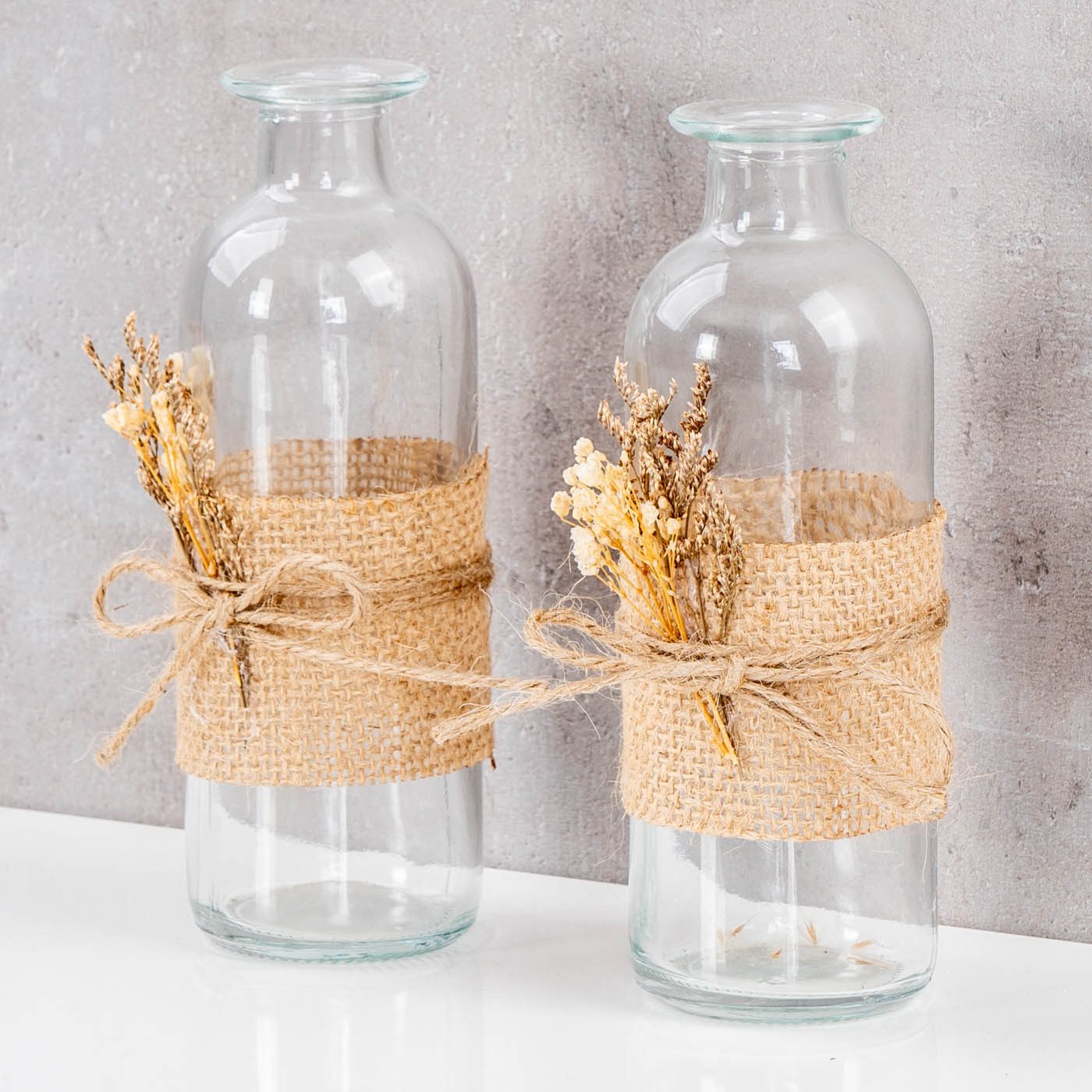 Levandeo® Dekovase, 2er Set Vase H17cm Glas Blumenvase Natur Trockenblume B günstig online kaufen
