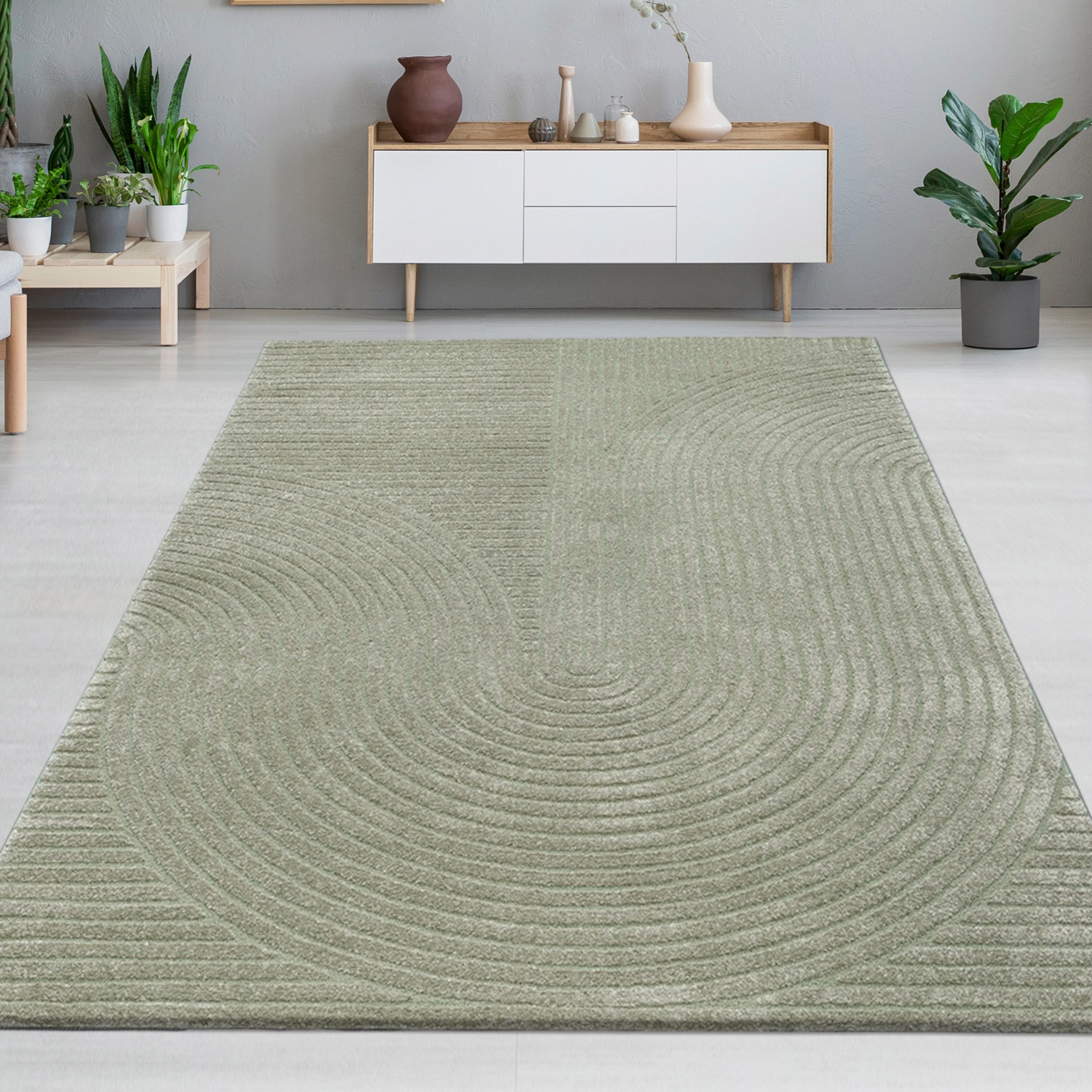 Carpetia Teppich Teppich Wohnzimmer Höheneffekt im Bogenmuster in grün, rec günstig online kaufen