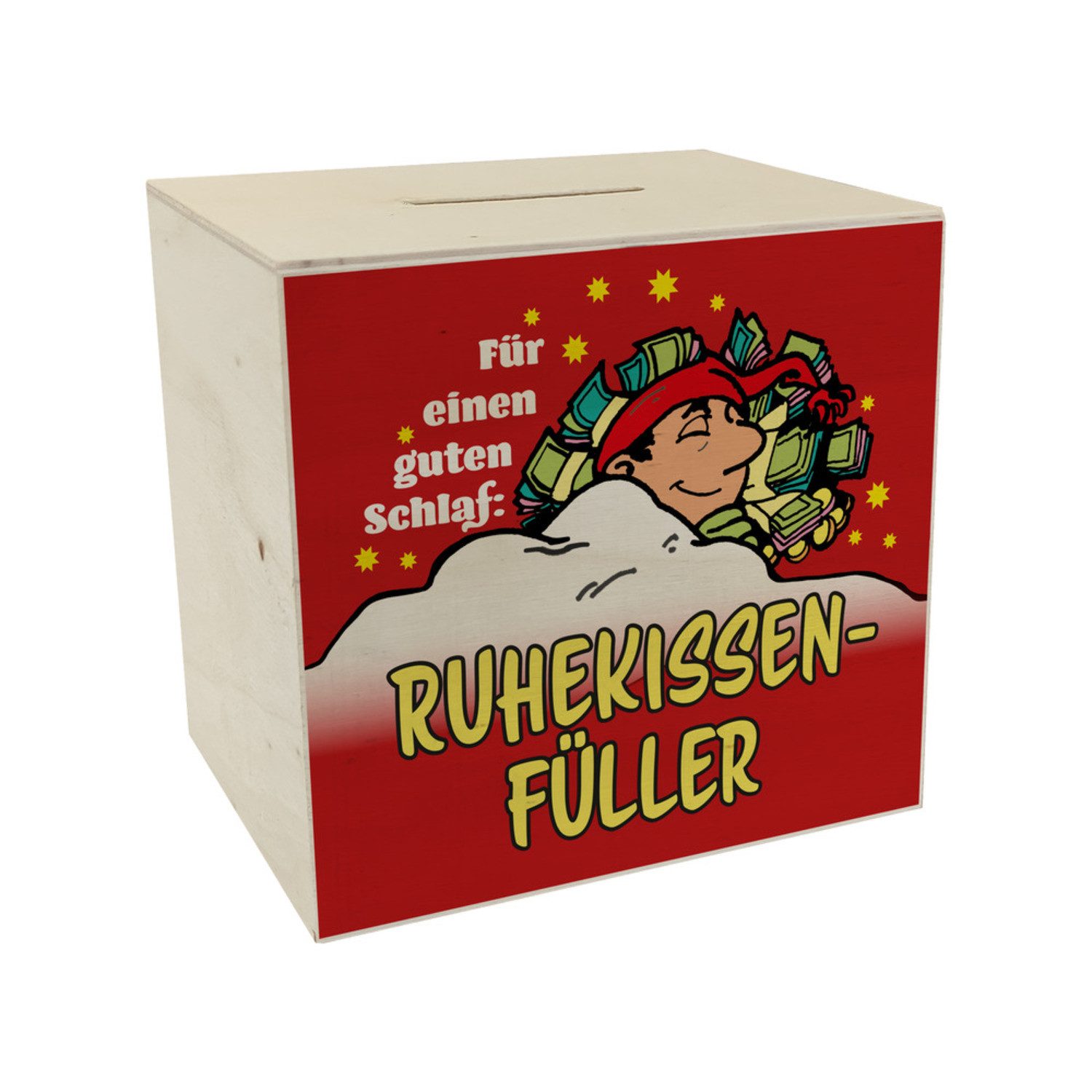Spardose Ruhekissen Füller Spardose aus Holz in rot zum Thema Sparen und