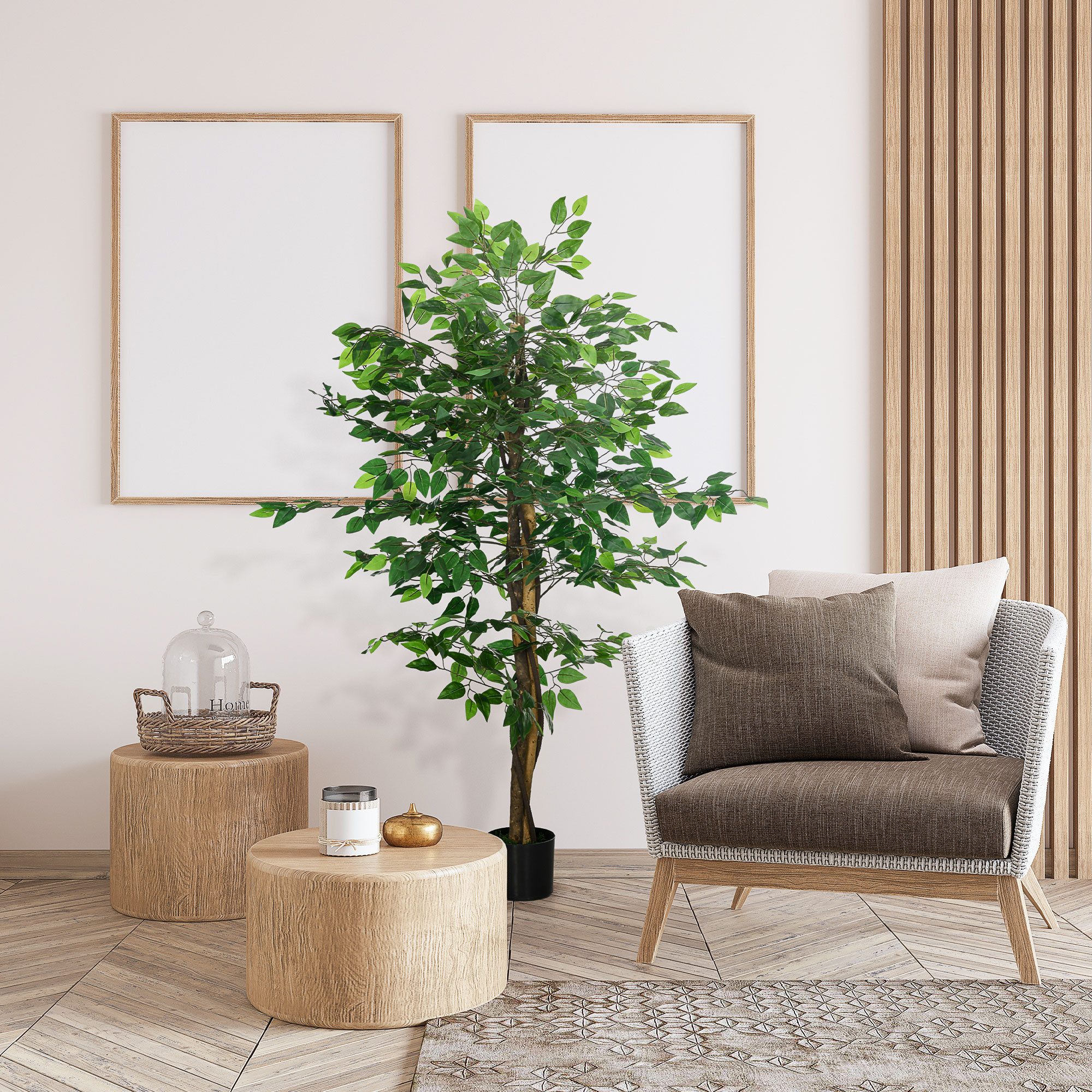 Kunstpflanze Künstliche Pflanzen, Kunstbaum wie echt, Wohnzimmer, Schlafzimmer Ficus, HOMCOM, Höhe 150 cm, Kuststoff, Grün