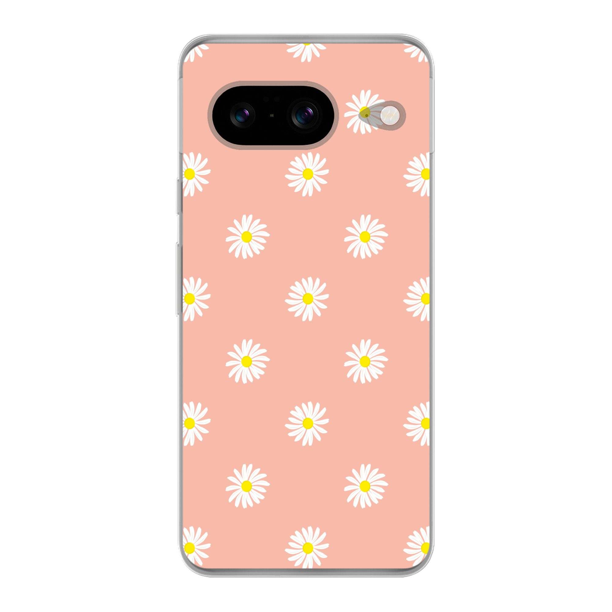 MuchoWow Handyhülle für Google Pixel 8 Gänseblümchen - Pastell - Weiß - Rosa - Blumendruck, Handy Case, Silikon, Bumper Case Dünn