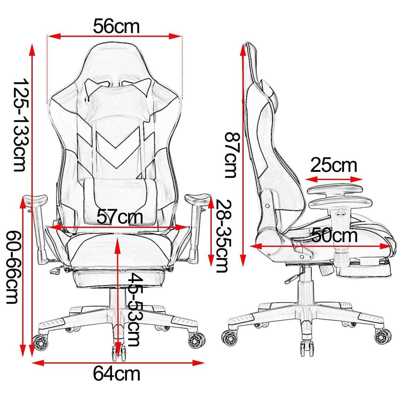 Woltu Gaming-Stuhl (1 weiß höhenverstellbar verstellbar, Armlehne Kunstleder, St)