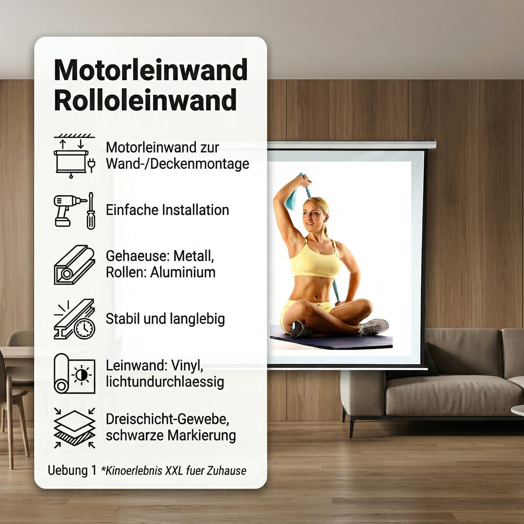 Mucola Motor Leinwand 244x182 Beamerleinwand Beamer inkl FFB Heimkino Motorleinwand (HDTV tauglich)