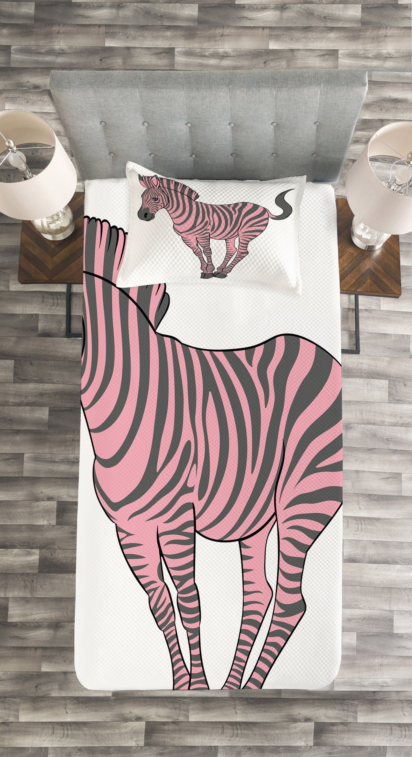 Tagesdecke Abakuhaus, Zebra rosa mit Set Kissenbezügen Waschbar, Baby-Tiertier