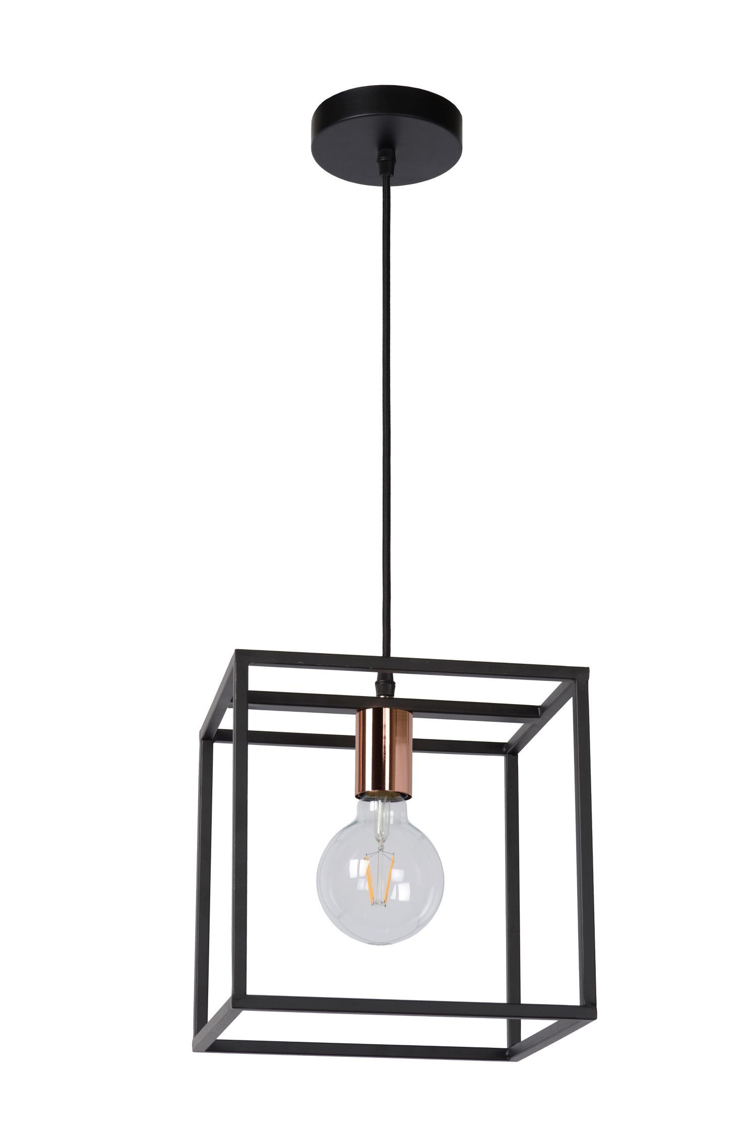 Licht-Erlebnisse Pendelleuchte ARVEX, ohne Leuchtmittel, Metall H: max. 155 cm 25 cm breit in Schwarz Kupfer E27 eckig Vintage