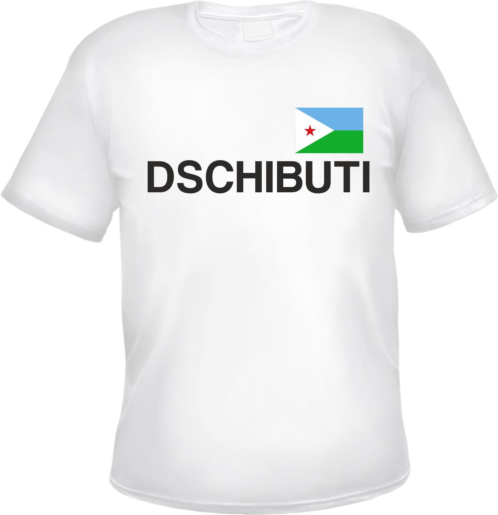 HB-Druck T-Shirt Dschibuti Herren T-Shirt - Blockschrift mit Flagge - Tee Shirt aus 100% Baumwolle mit strapazierfähigem Aufdruck