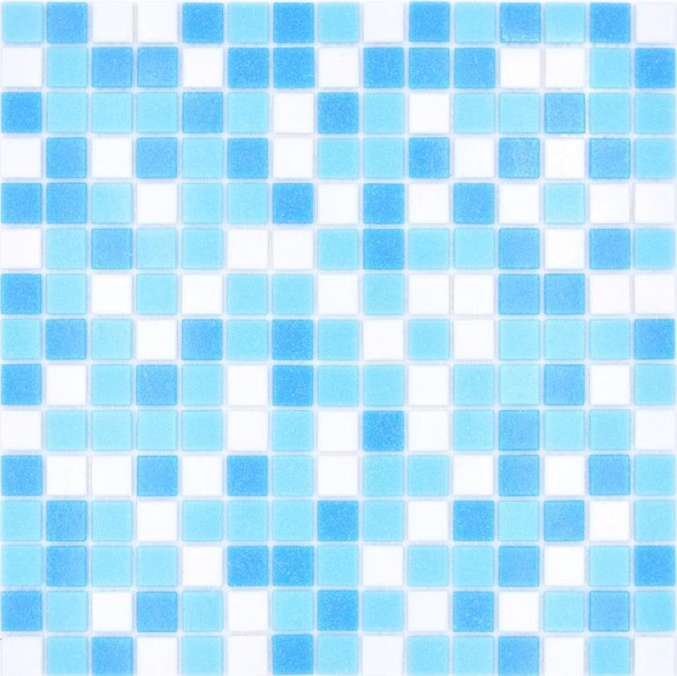 Mosani Bodenfliese Glasmosaik Mosaikfliesen mix weiß7blau glänzend / 10 Mosaikmatten