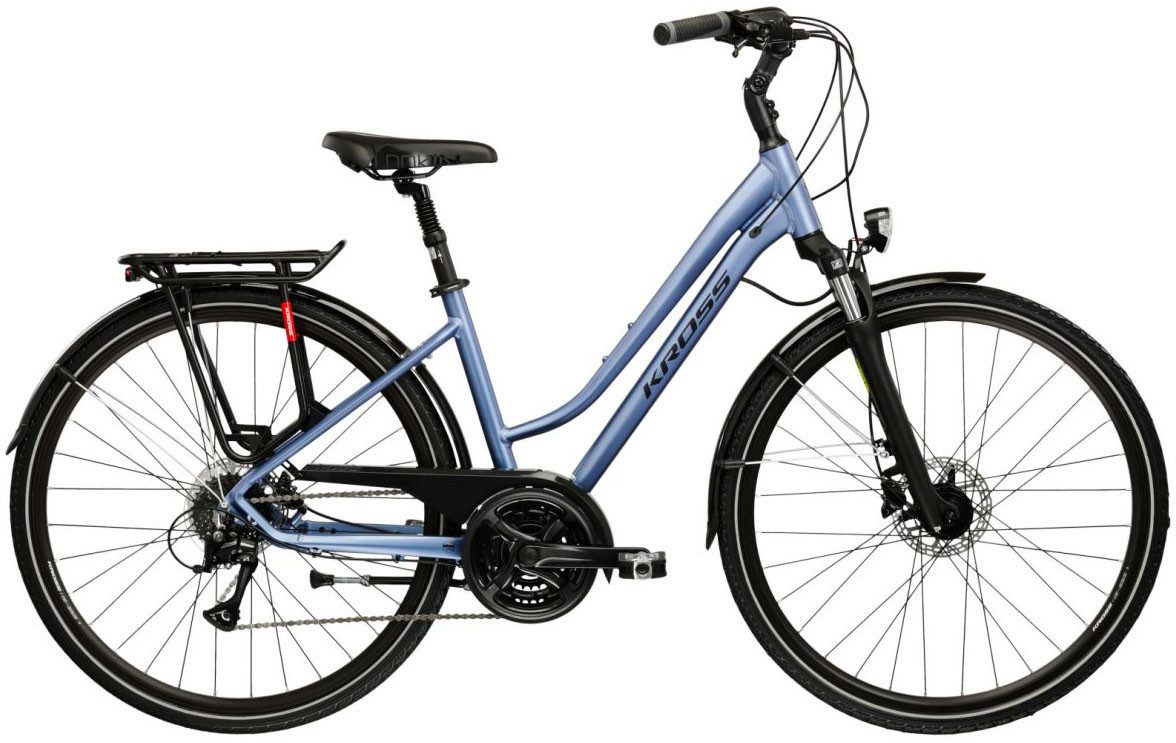 Kross Trekkingrad Damen-Trekkingrad 28" Trans 4.0 Blau 24 Gänge, 24 Gang Shimano ACERA M3020 Schaltwerk, Kettenschaltung