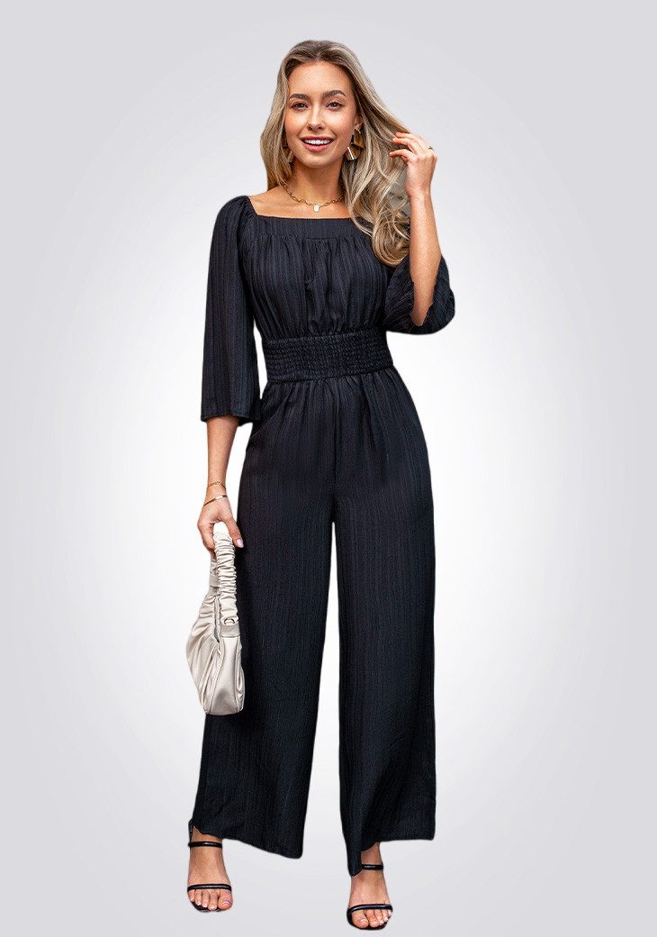 Cupshe Jumpsuit Schwarzer Jumpsuit mit quadratischem Ausschnitt und geraden Beinen