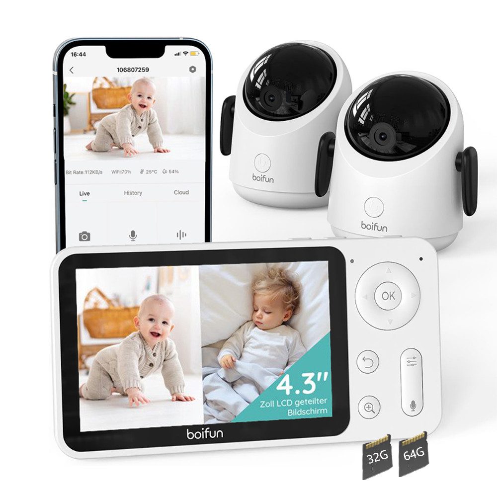 Video-Babyphone WLAN Babyphone mit 2 Kameras und APP 360 Gard 2MP Video Babyfon