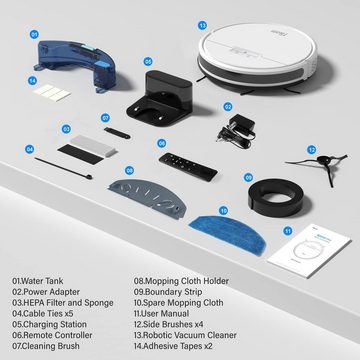 Tikom Saugroboter, beutellos, mit Wischfunktion Staubsauger Roboter 4500Pa Starke Saugkraft 150Mins