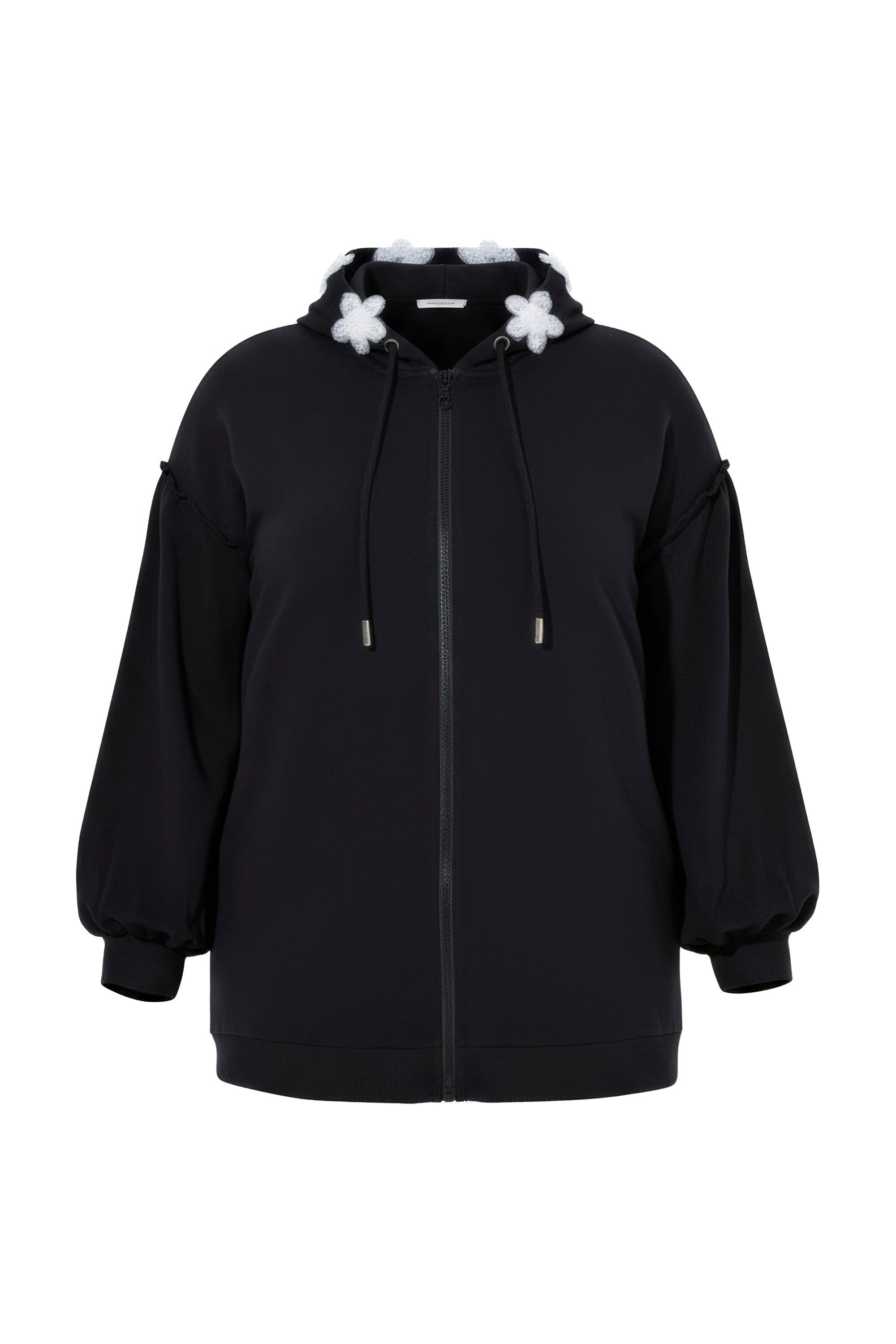 MIAMODA Sweatjacke Sweatjacke Loose Fit Kapuze mit Glitzer-Blüten günstig online kaufen