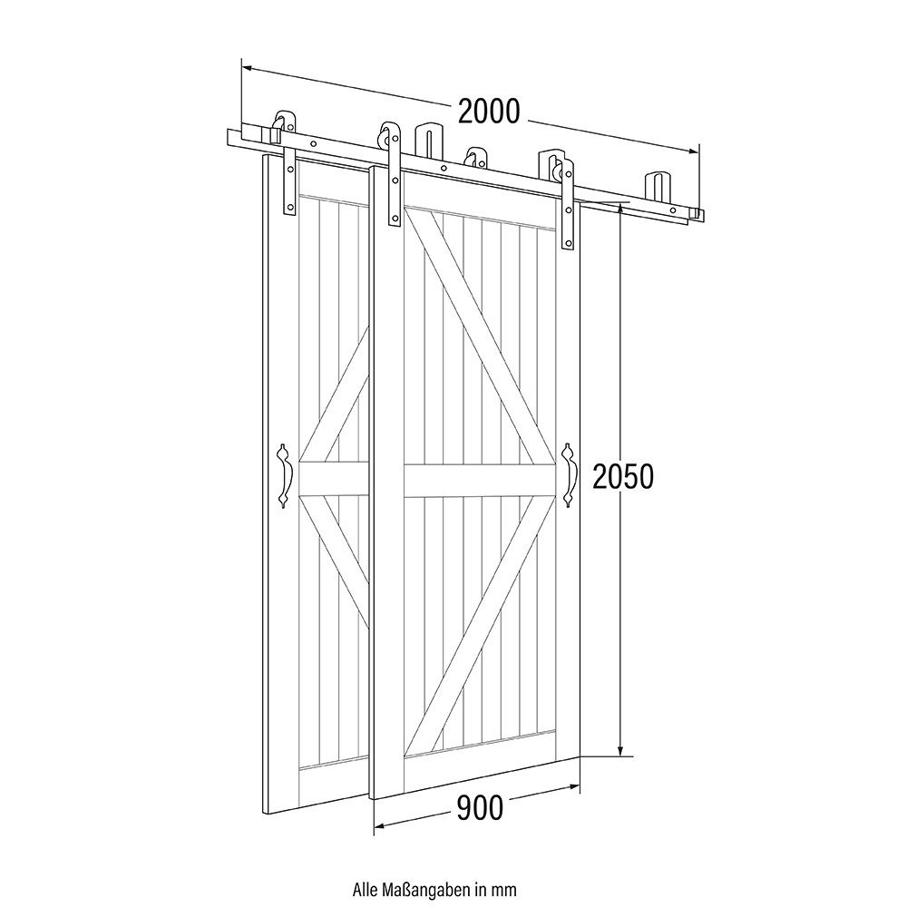 HOME DELUXE Doppelschiebetür SOLIA – Größenauswahl (Komplettset, inkl. Laufschiene, Rollen & Türstopper), Holztür, Holzschiebetür, Schiebetür aus Kiefernholz