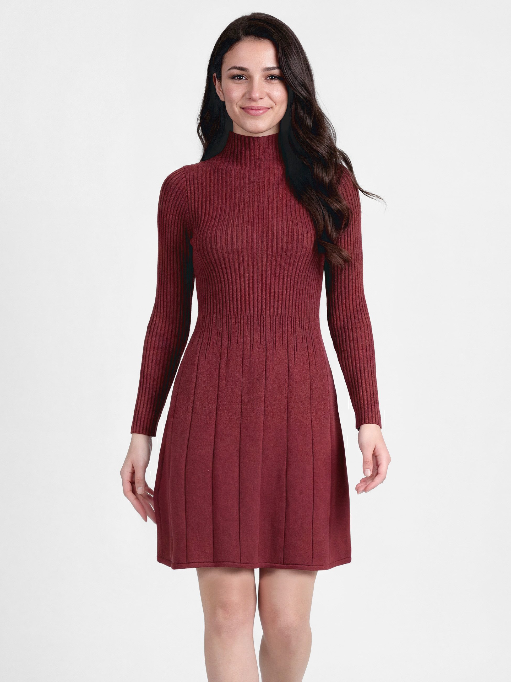 PEKIVESSA Strickkleid Kurzes Rippstrick-Kleid tailliert mit ausgestelltem R günstig online kaufen