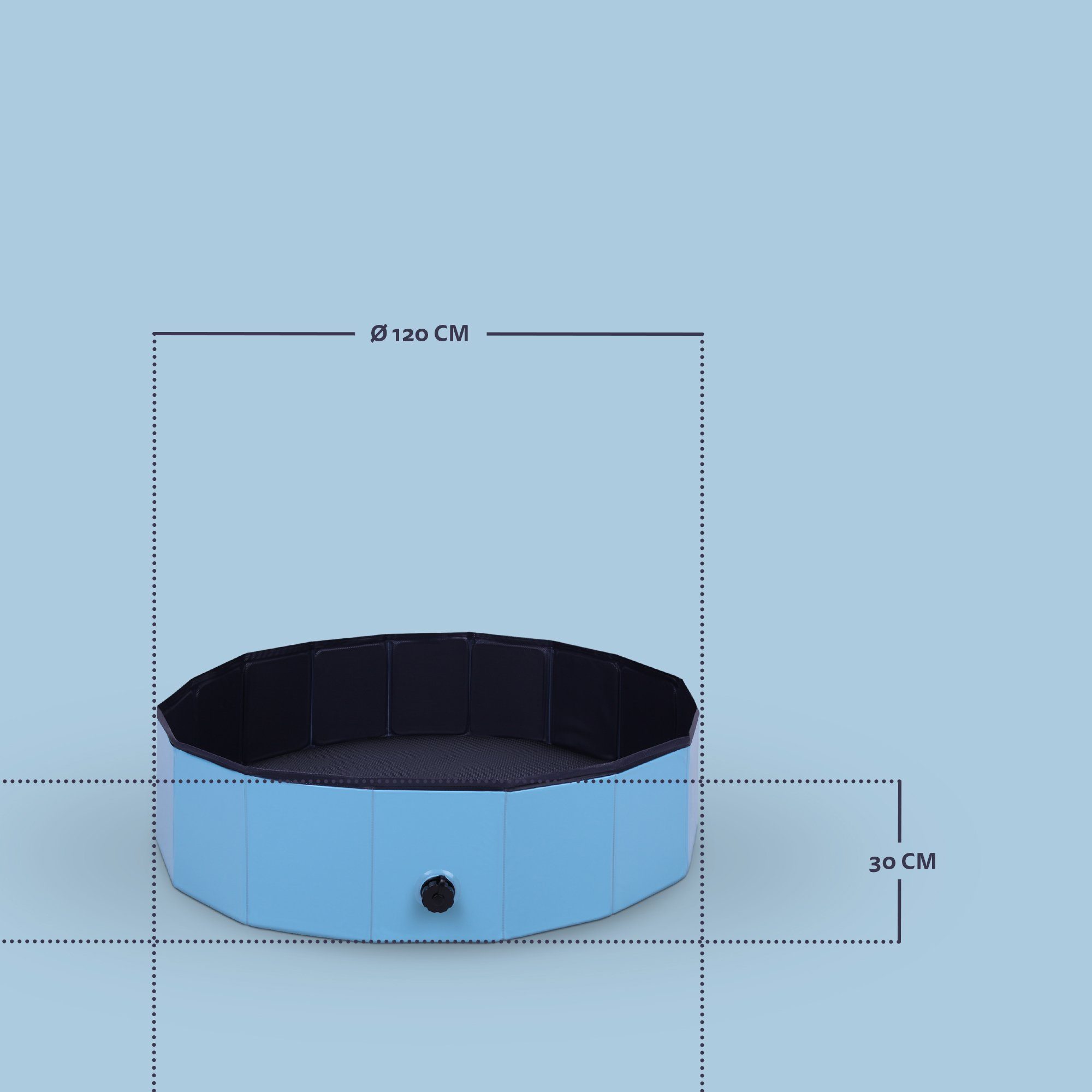 Bestlivings Hundepool Ø80cm/Ø120cm faltbar, (120cm x 30cm), kratzfester PVC, rutschfester Boden, inkl. Ablassventil