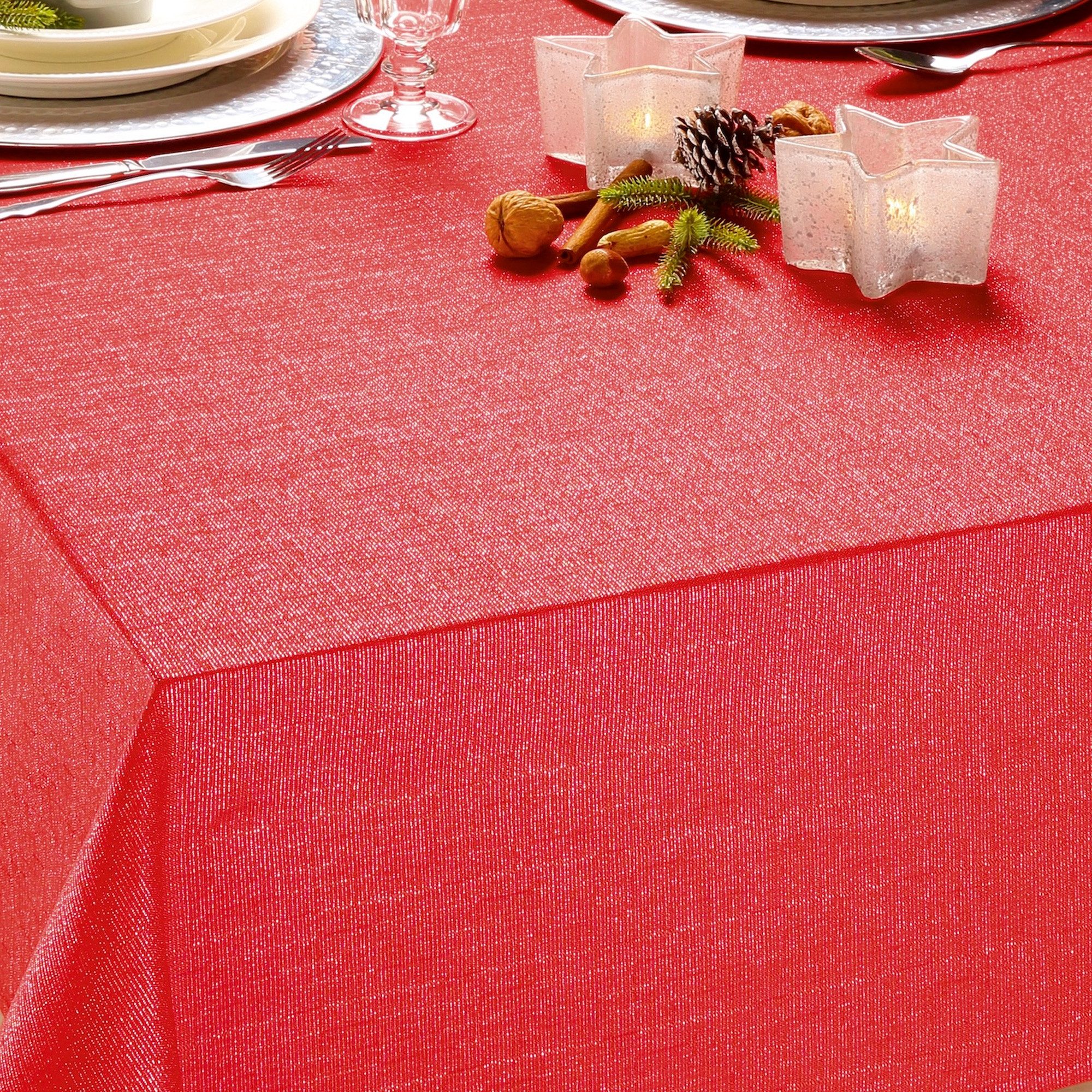 Tischdecke Lurex Tischdecke Weihnachten, Silber Gold glänzend, Weihnachtstisch