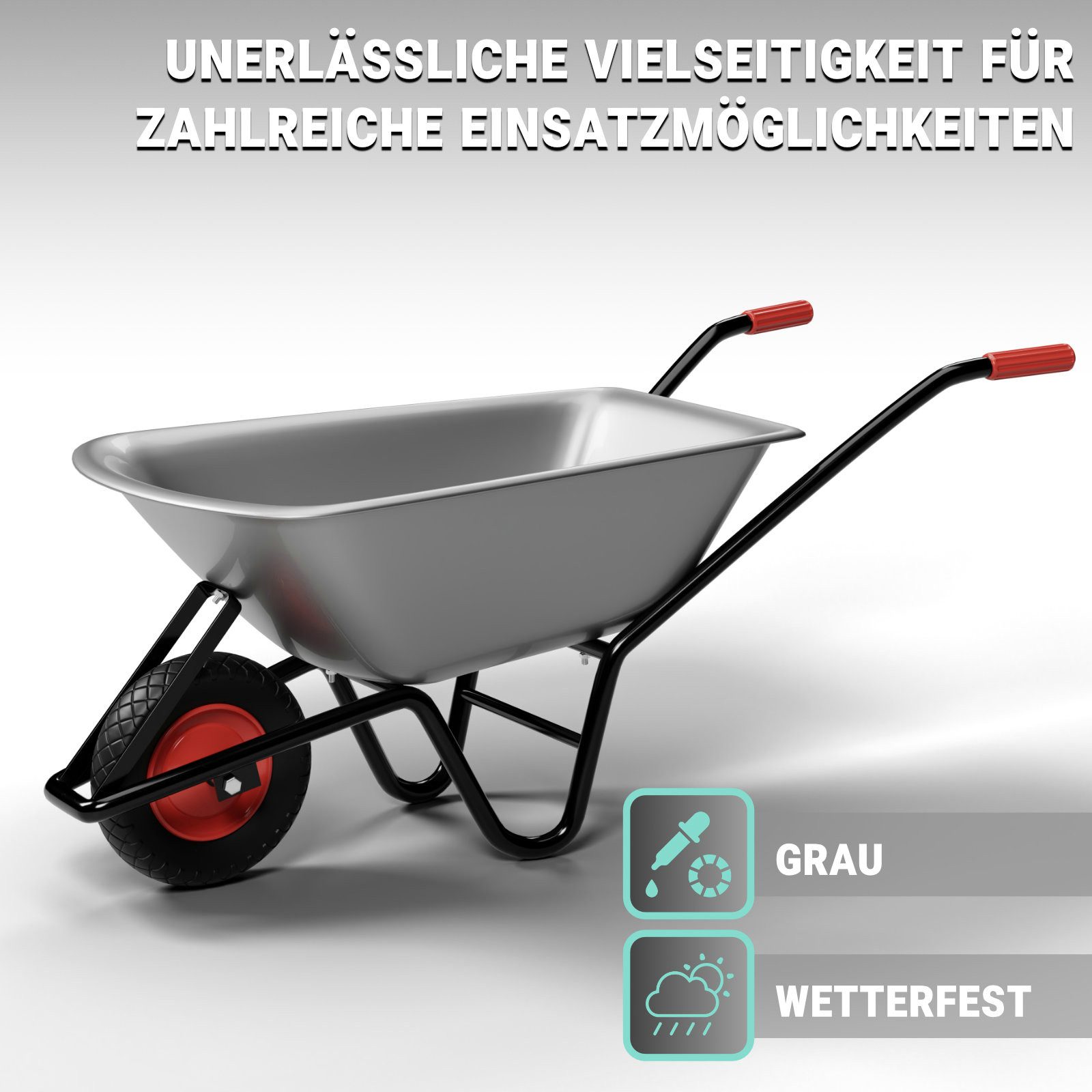 HAGO Schubkarre Gartenschubkarre Bau Transport Schubkarrenwagen 100L 250kg Stahlwanne, (1-tlg), verzinkte Blechwanne, Kippbügel, Stahl-Rahmen
