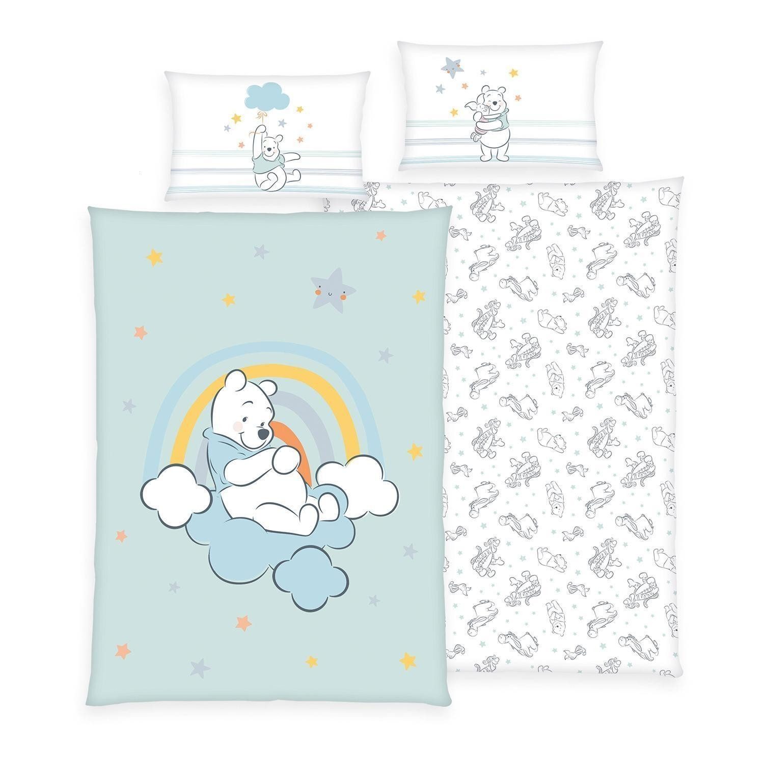 Herding Babybettwäsche WINNIE POOH, 100 x 135 cm, Blau, Weiß, Grau, Baumwol günstig online kaufen