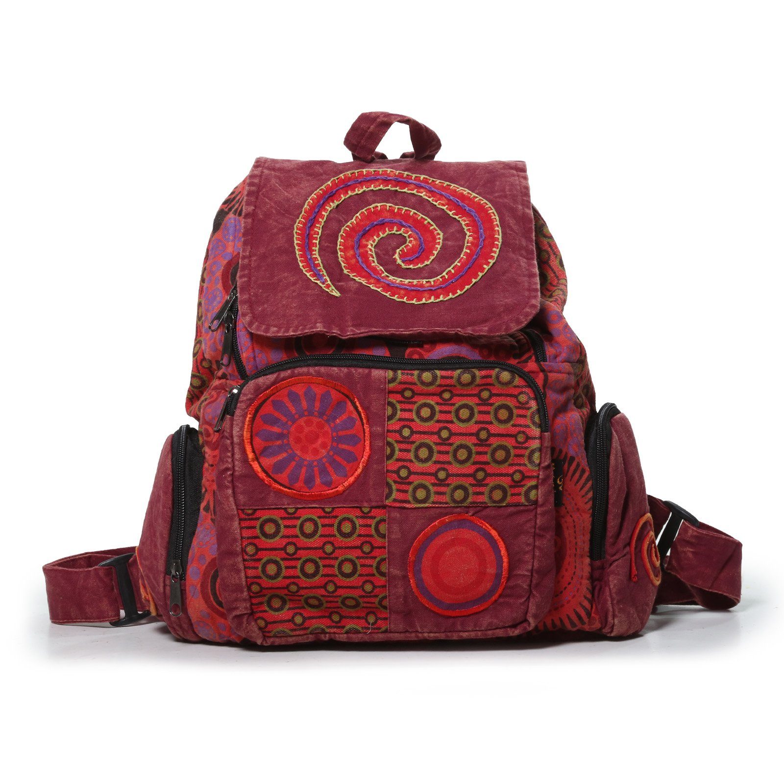 KUNST UND MAGIE Rucksack Kunst und Magie Bunt Hippie Rucksack "Spirale" Stonewashed Nepal Fair