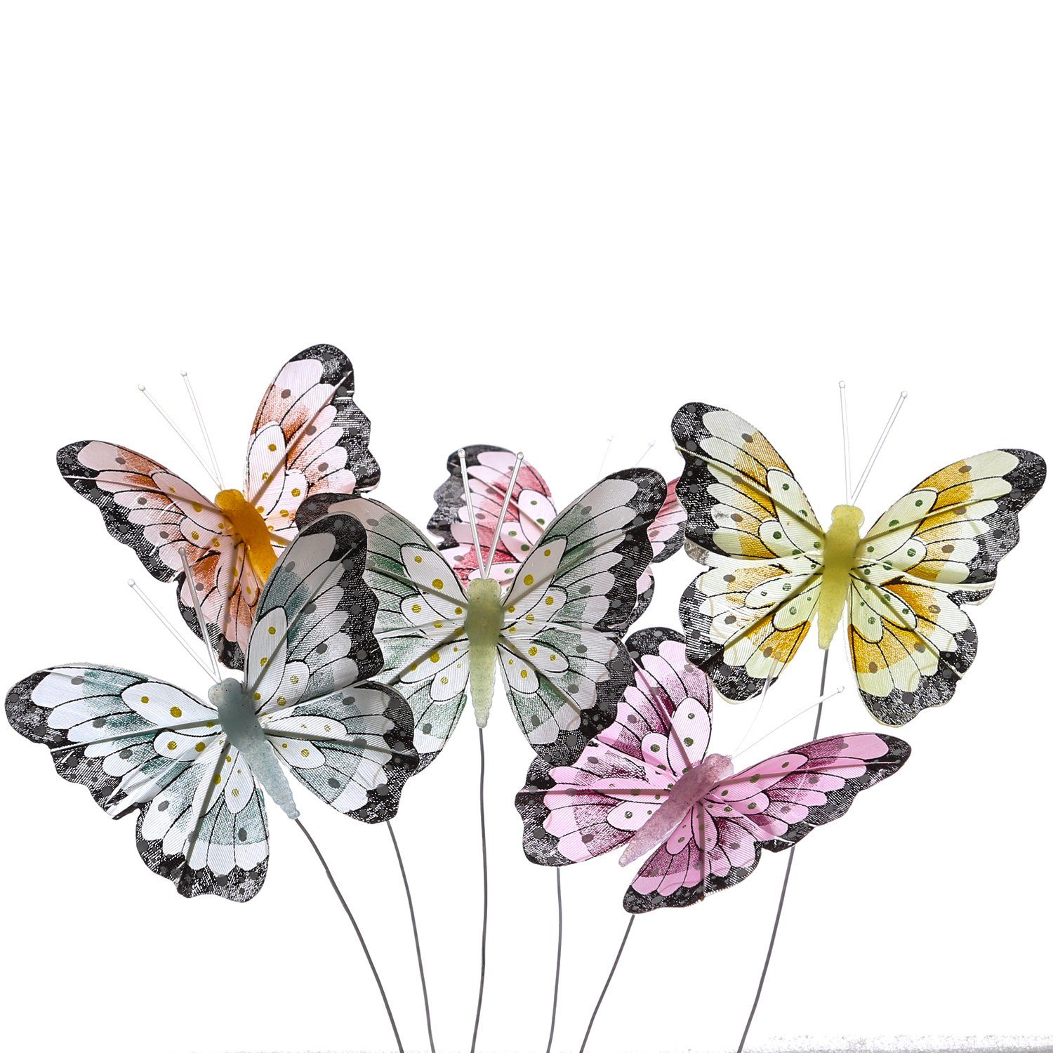 am 6St. St) Federn Frühling Schmetterlinge MARELIDA Deko Hochzeit Tischdeko (6 Draht Dekofigur