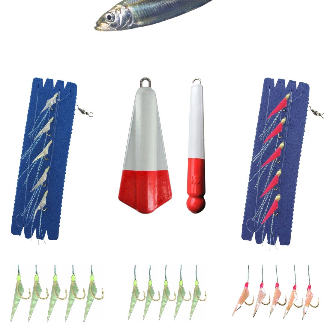 Stollenwerk Kunstköder, Angelset Hering Gr.M 7 Teile Top Combo komplett 5x Vorfach 2x Zinkblei