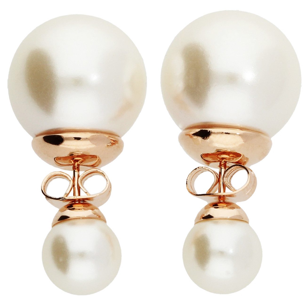 LÖB Paar Ohrstecker 18K Roségold vergoldet Ohrringe Doppel Zwei Perlen Perl günstig online kaufen