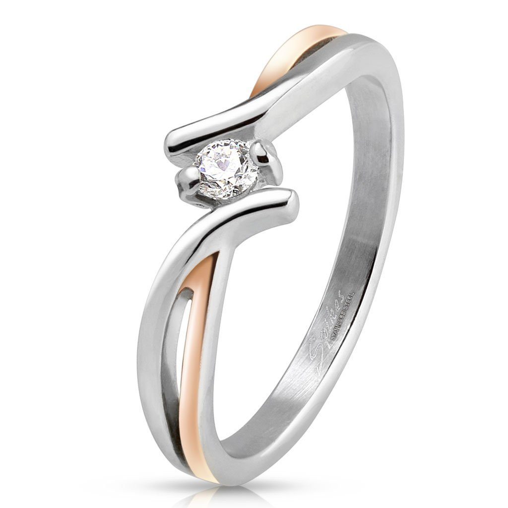 BUNGSA Fingerring Ring zweifarbig mit Zirkonia-Kristall aus Edelstahl Damen (Ring, 1-tlg), Frauen Mädchen