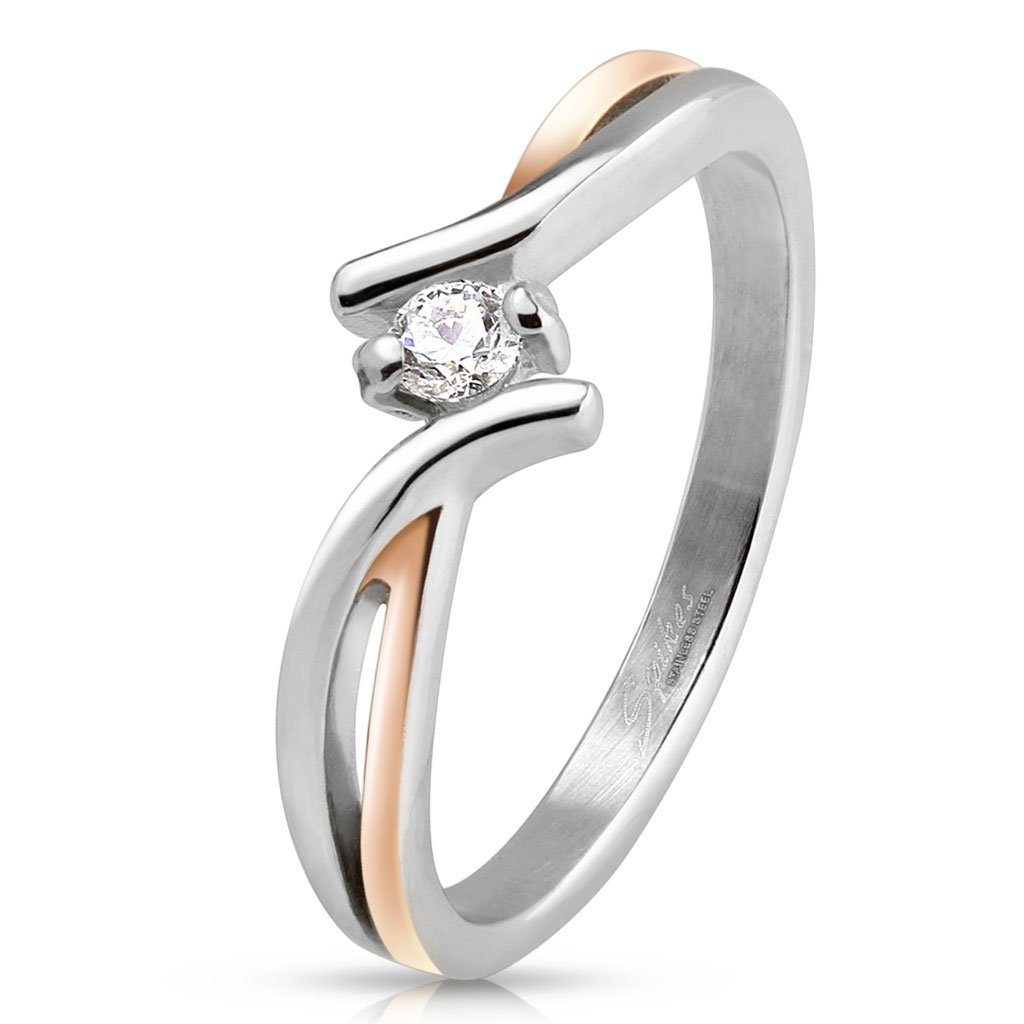 BUNGSA Fingerring Ring zweifarbig mit Zirkonia-Kristall aus Edelstahl Damen 54 (17.2) (Ring, 1-tlg), Frauen Mädchen