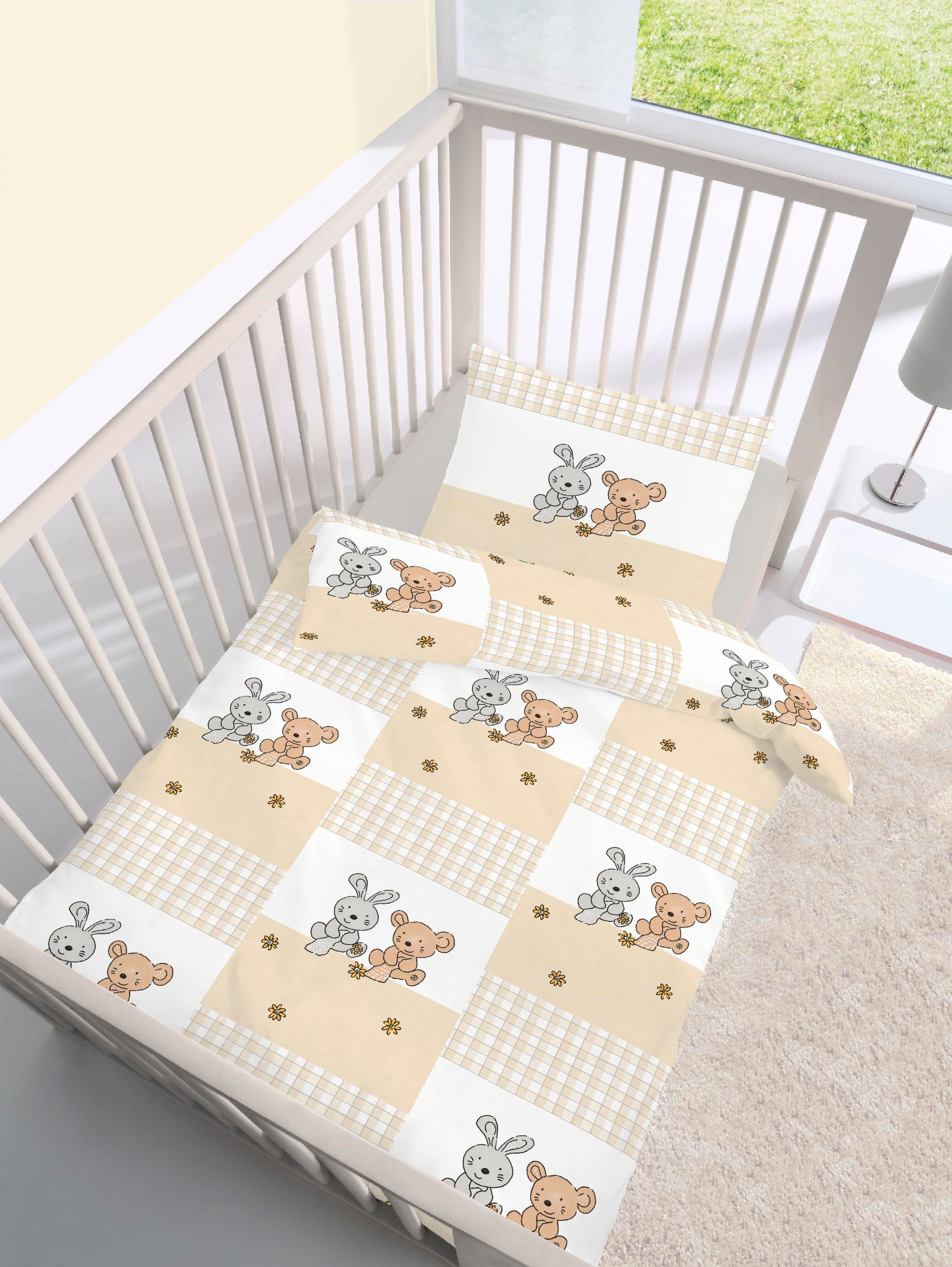 DOBNIG Babybettwäsche Biber Kinderbettwäsche 2tlg. 100x135 cm Hase und Bär günstig online kaufen