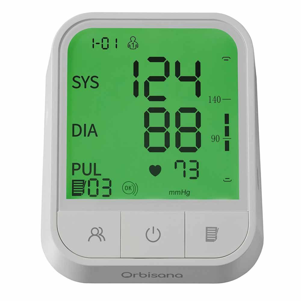 Orbisana Oberarm-Blutdruckmessgerät, Messgerät, Manschette, 4 AAA-Batterien, Gebrauchsanweisung, Beutel, Digitales sprechendes Oberarm Blutdruckmessgerät