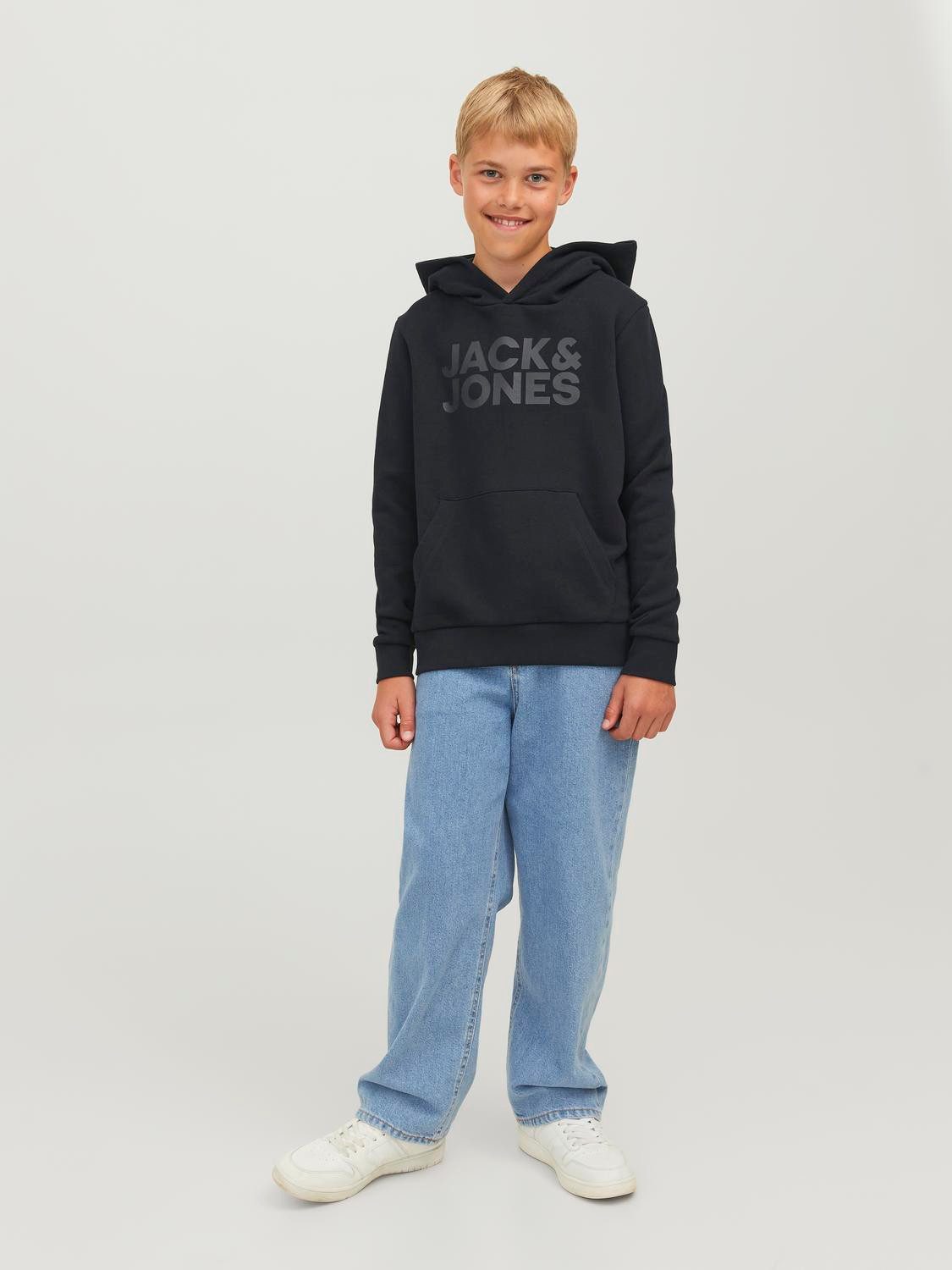 Jack & Jones Junior Kapuzensweatshirt JJECORP mit Druck, Kängurutasche, pflegeleicht Baumwollmischung, regular fit