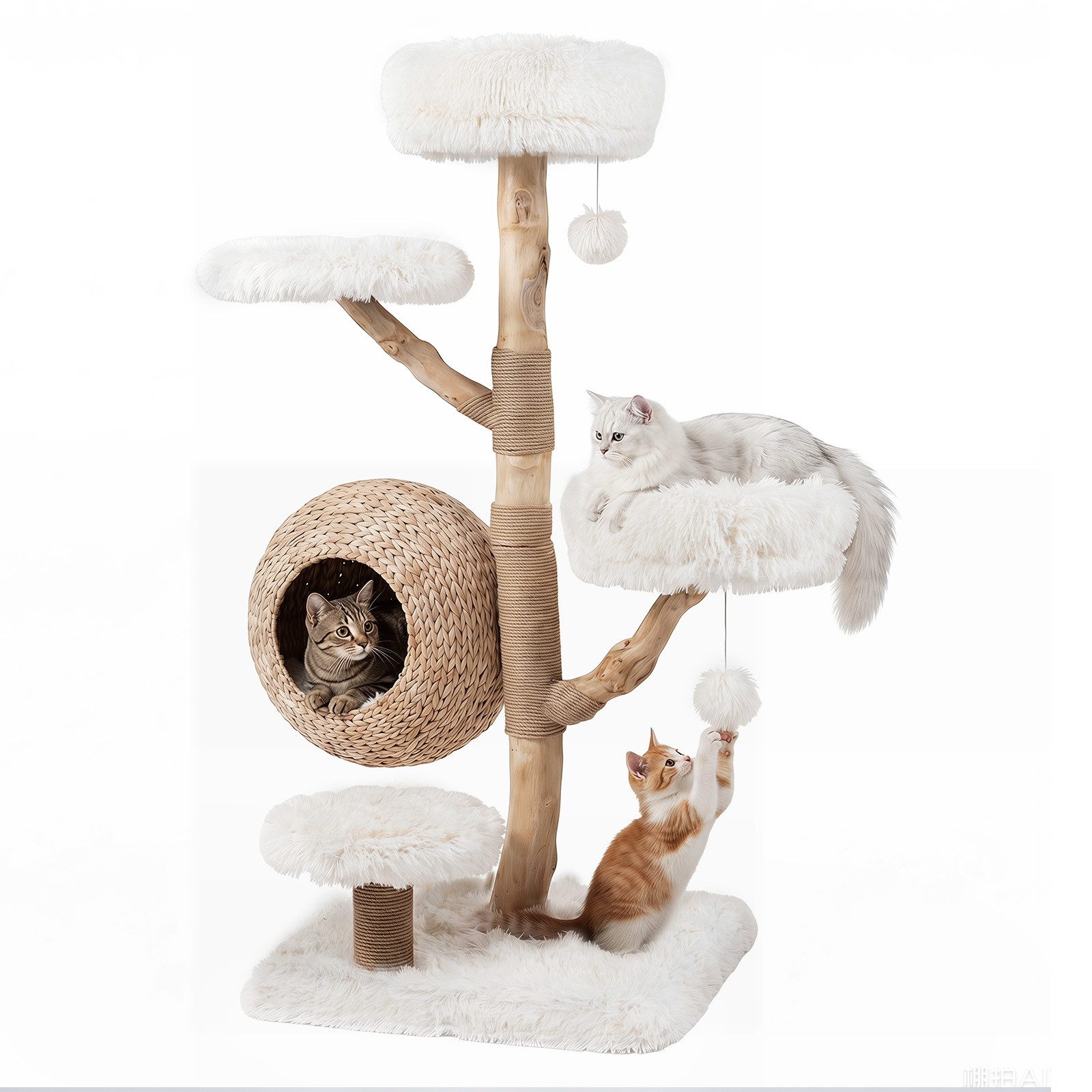 COSTWAY Kratzbaum 5-stöckig Katzenbaum, mit Höhle, Hängeball, gepolsterte Plattformen, 134cm hoch